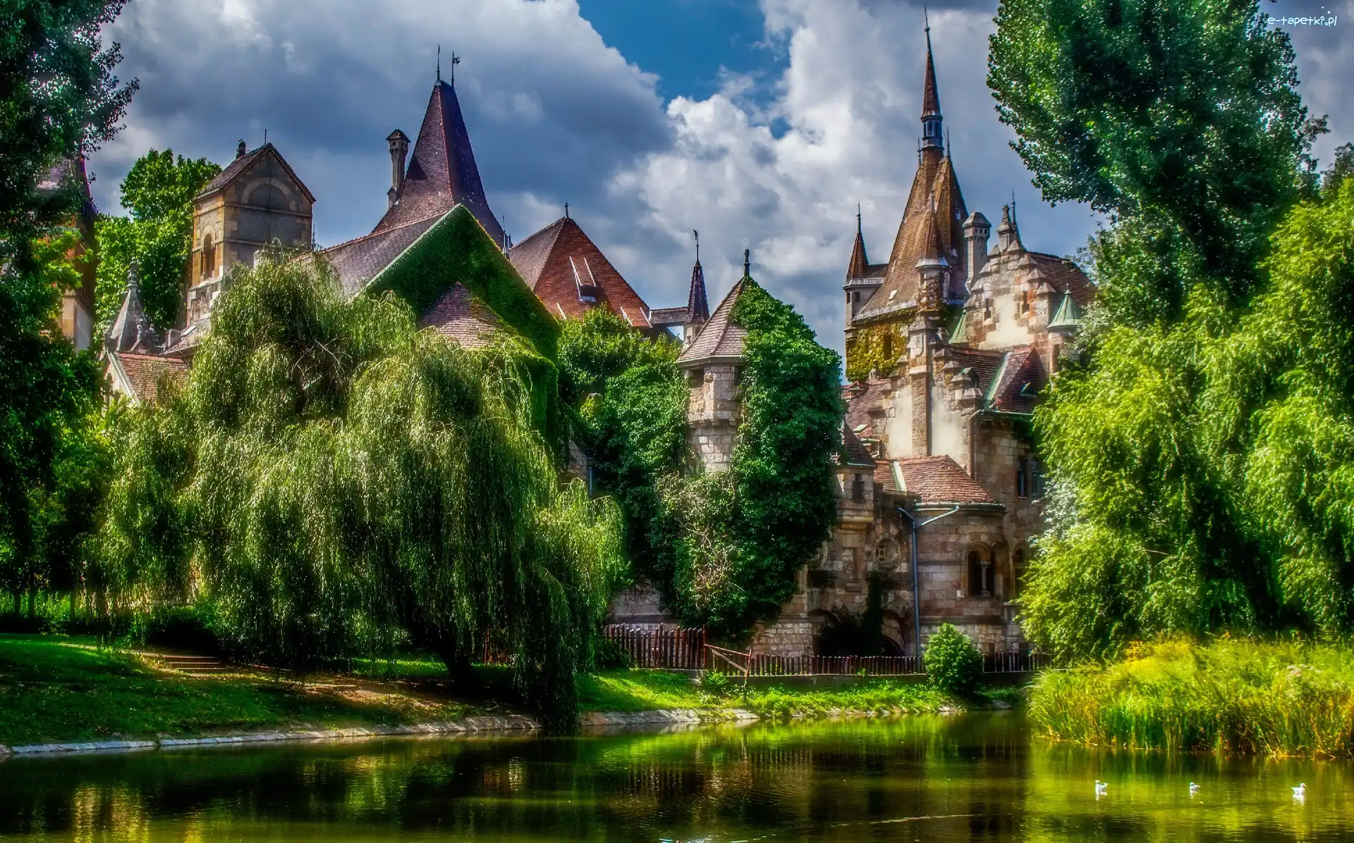 HDR, Budapeszt, Węgry, Vajdahunyad, Zamek, Drzewa, Jeziorko