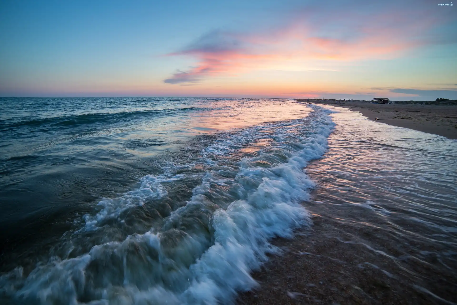 Morze, Plaża, Fale, Słońca, Zachód