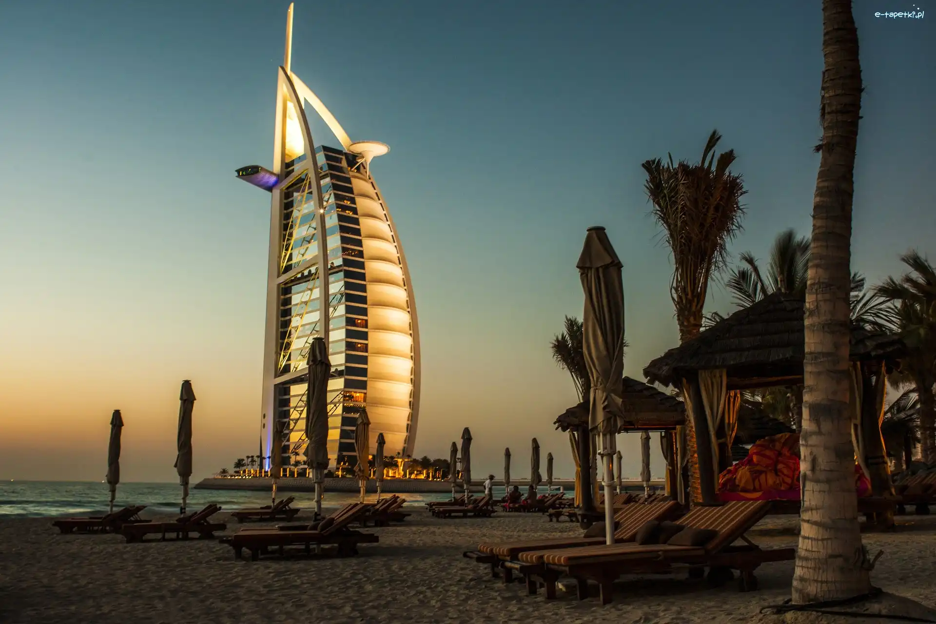 Hotel, Burj Al Arab, Dubaj, Plaża, Palmy