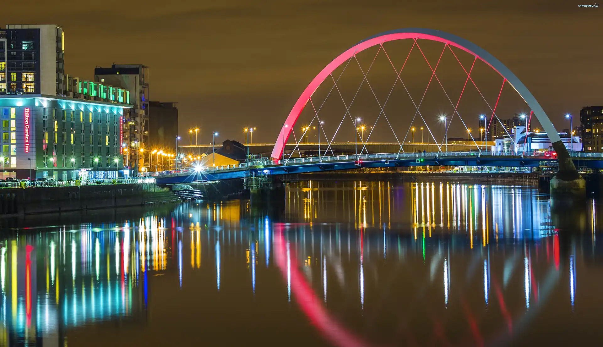 Szkocja, Most, Rzeka, Wielka Brytania , Glasgow , Dom, Noc