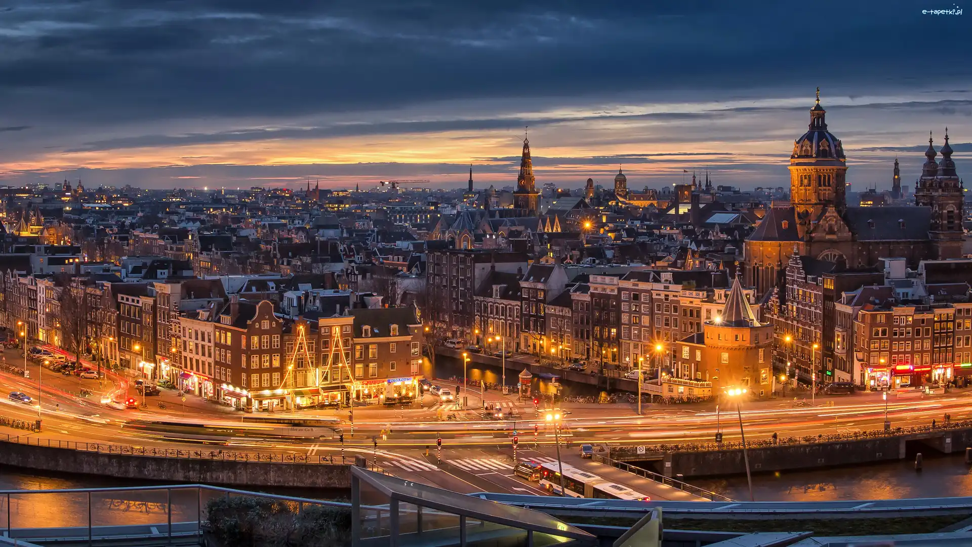 Amsterdam, Noc, Holandia, Europa, Domy