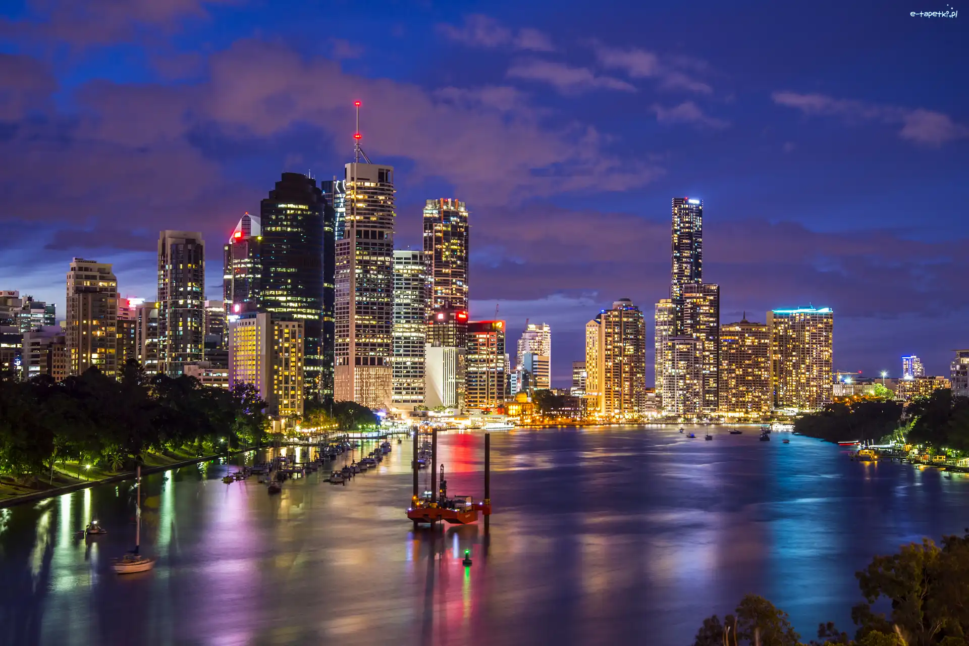 Australia, Drapacze chmur, Noc, Brisbane