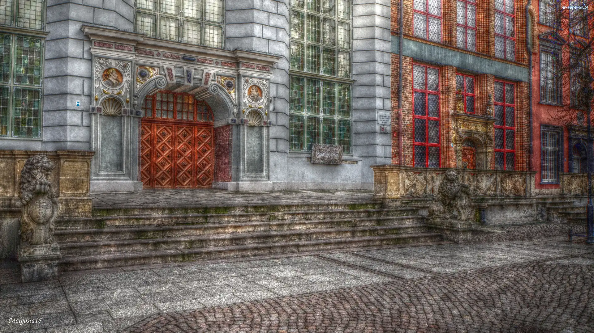 Gdańsk, Dwór Artusa, Budowla, HDR, Drzwi