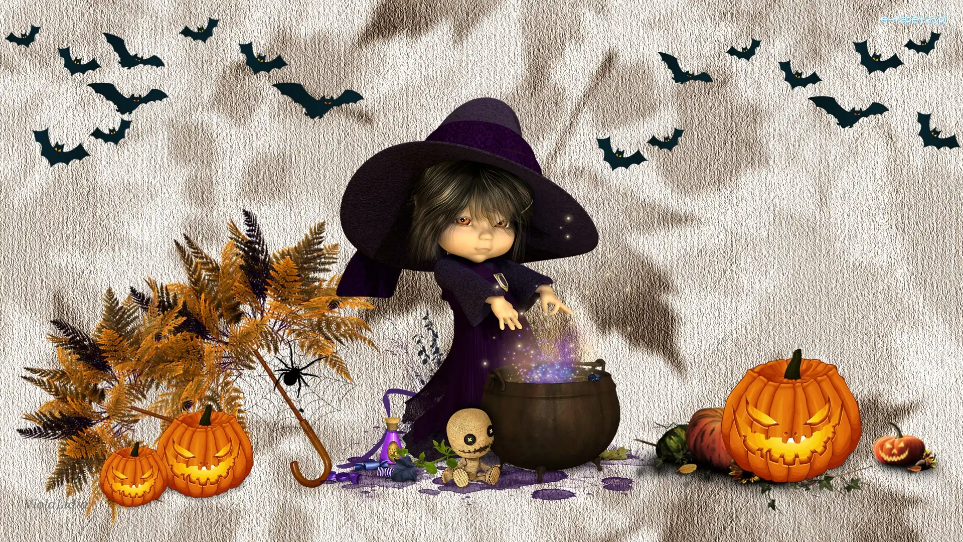 Grafika, Nietoperze, Halloween, Dynie, Laleczka