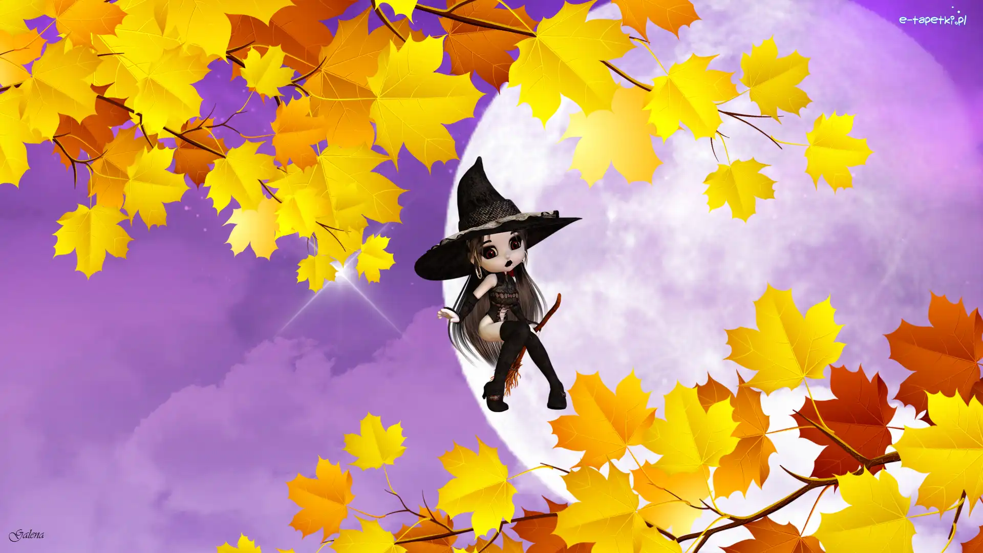 Gałęzie, Wiedźma, Księżyc, Grafika, Halloween