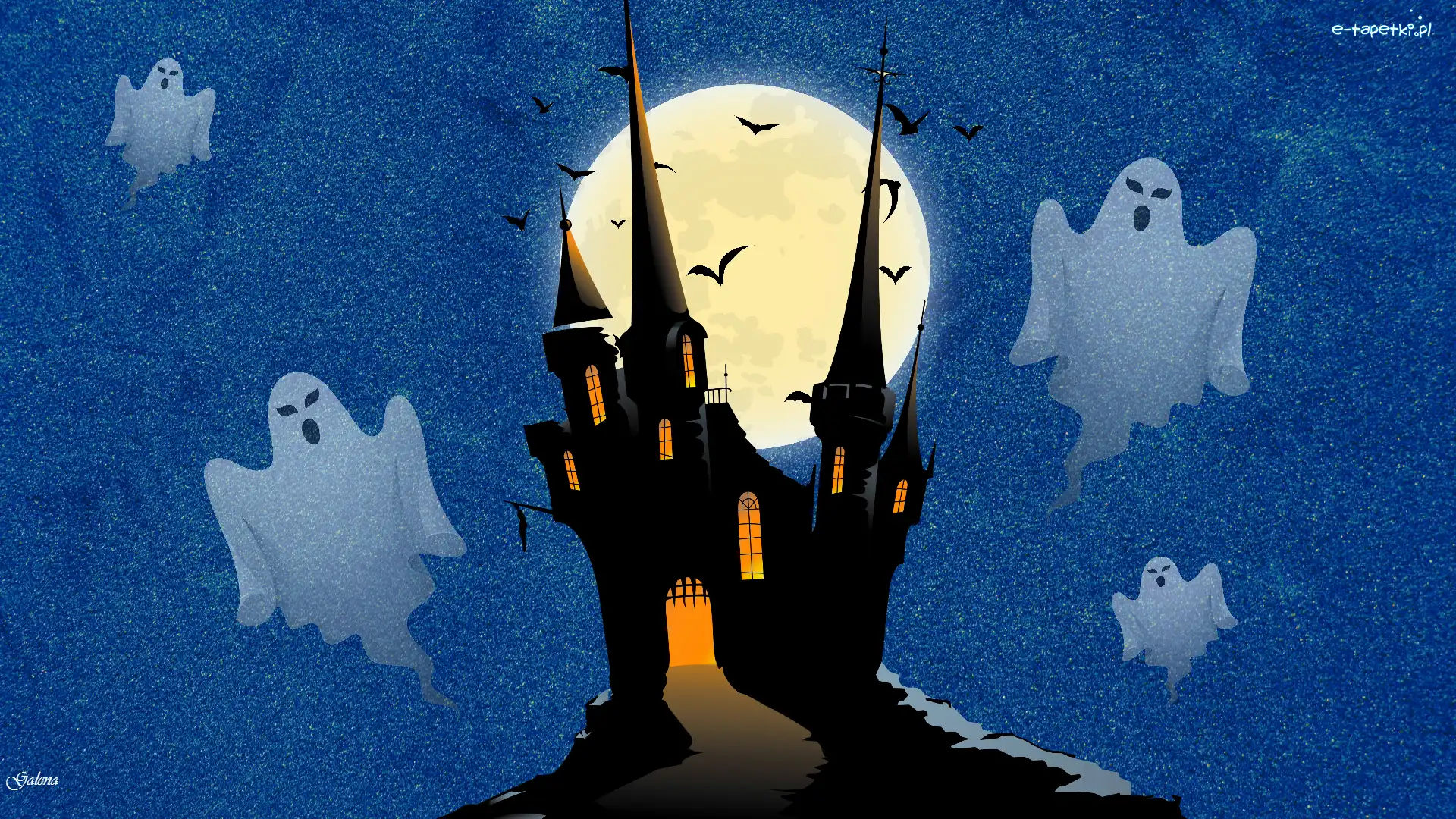 Zamek, Księżyc, Duchy, Halloween, Grafika