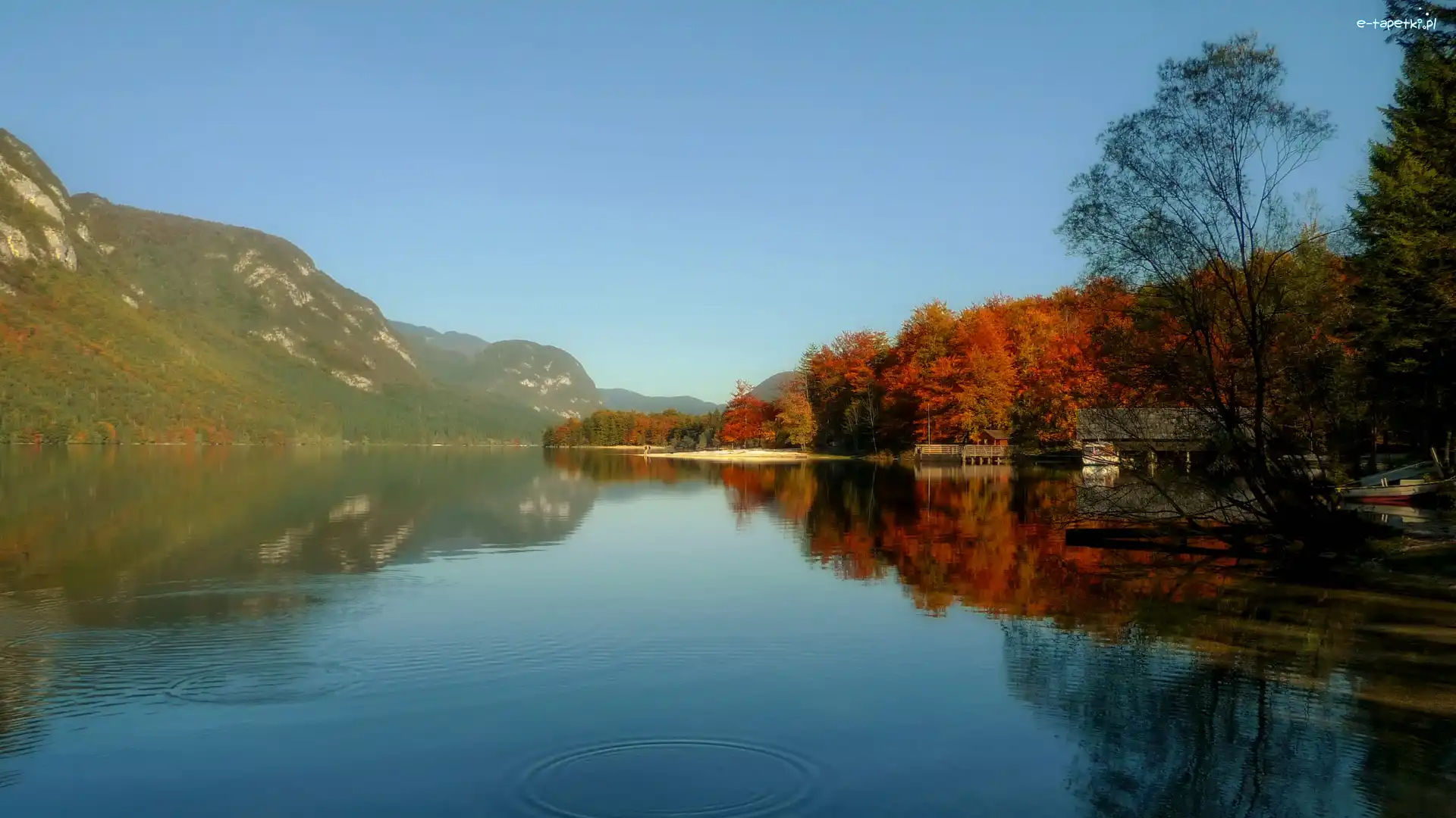 Słowenia, Odbicie, Jesień, Jezioro Bohinj