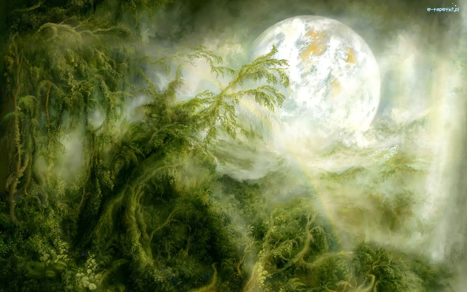 Księżyc, Drzewo, Rośliny, Fantasy