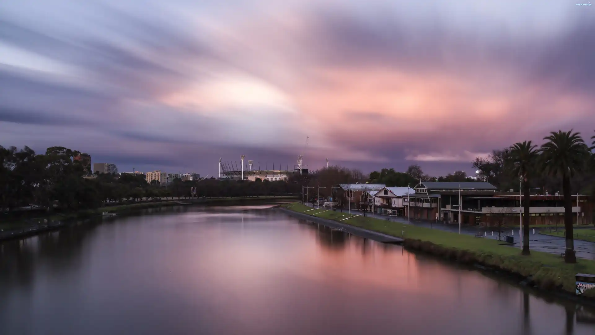 Melbourne, Zachód Słońca, Rzeka Yarra, Australia