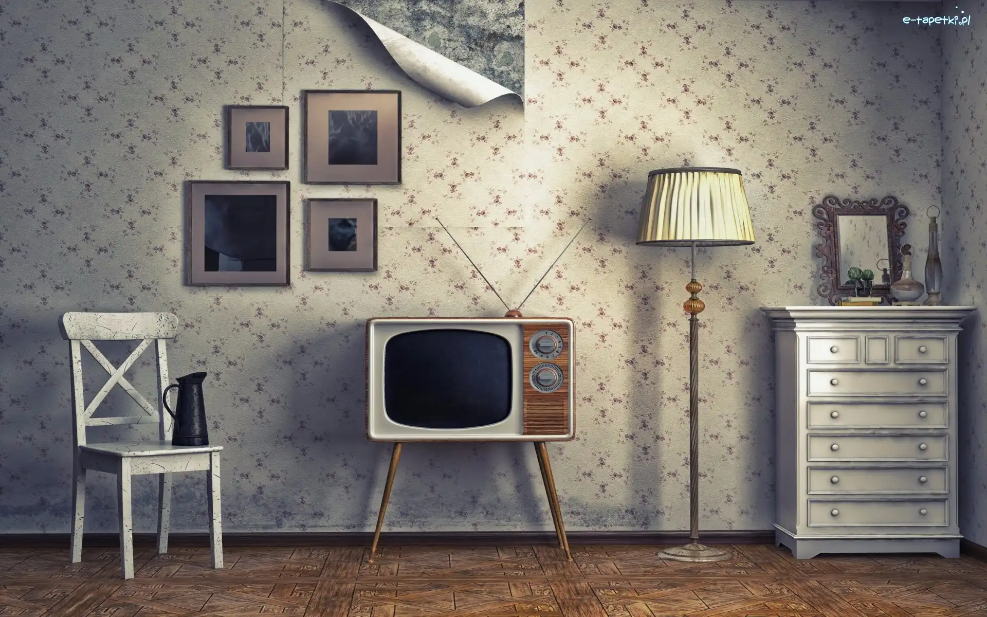 Zaniedbany, Meble, Pokój, Obrazki, Telewizor
