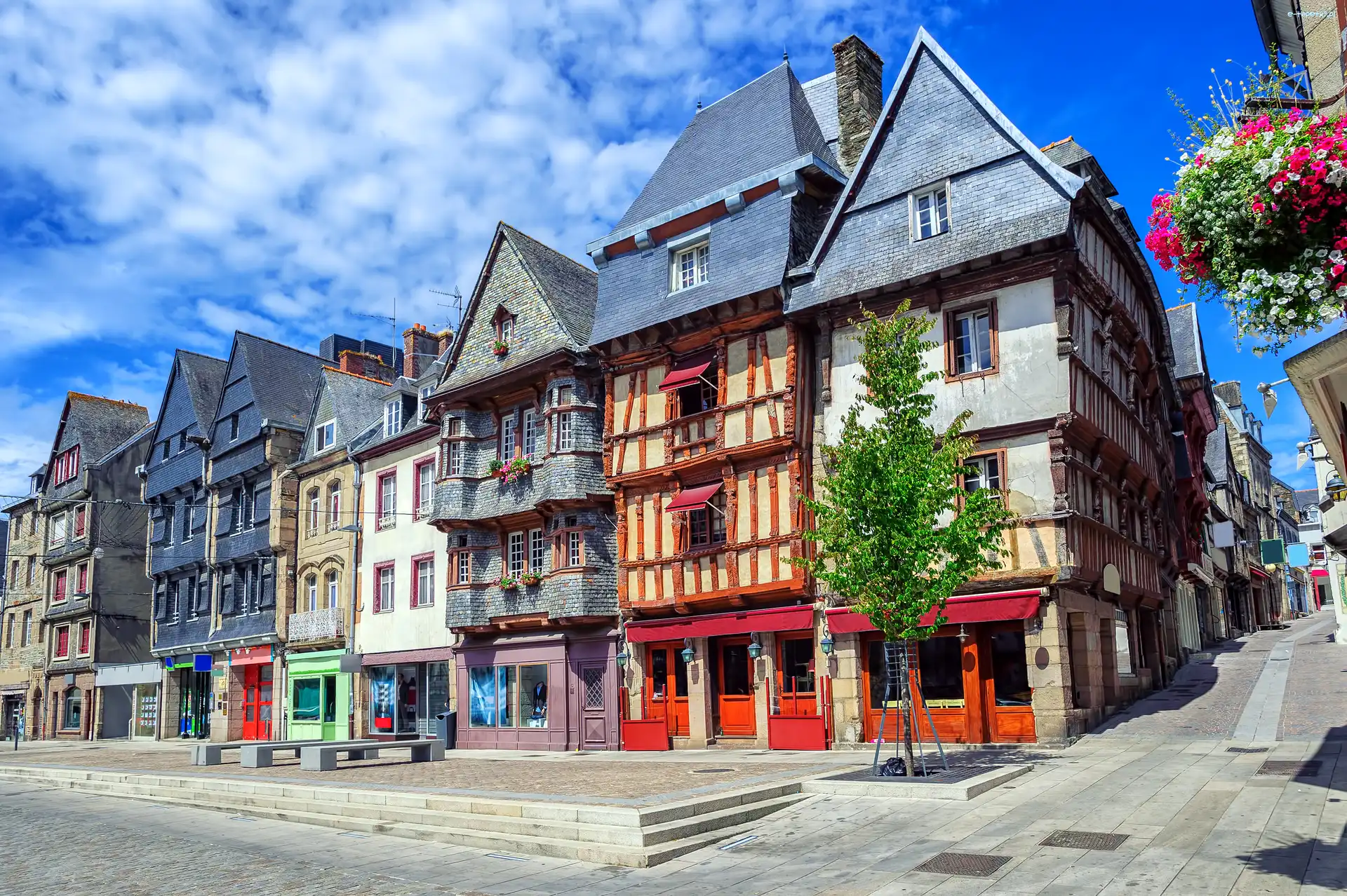 Bretania, Ulica, Domy, Lannion