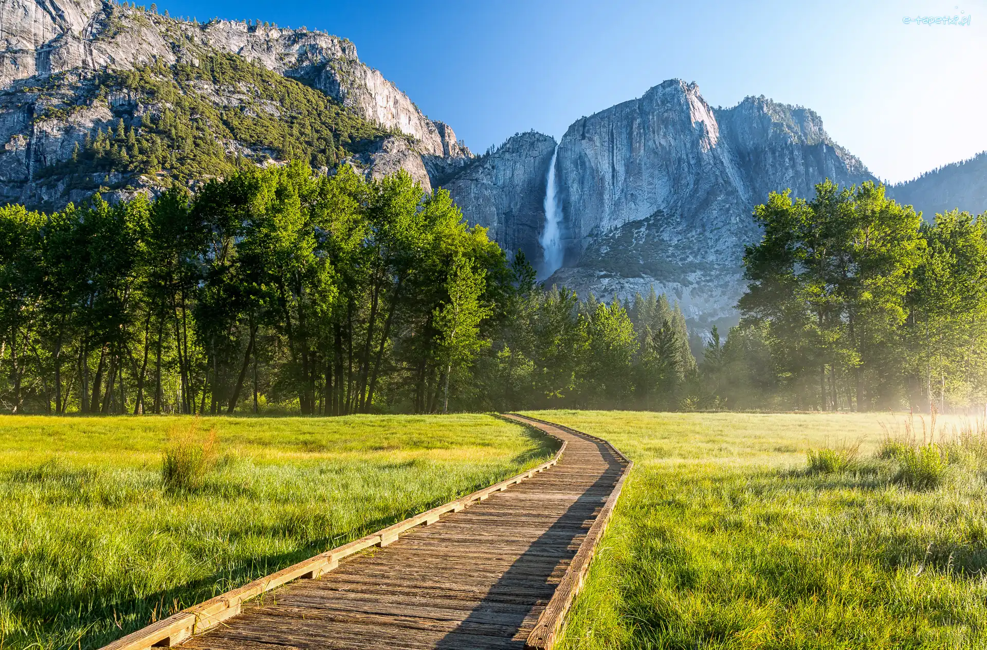 Ścieżka, Park Narodowy Yosemite, Góry, Wodospad, Stan Kalifornia, Stany Zjednoczone