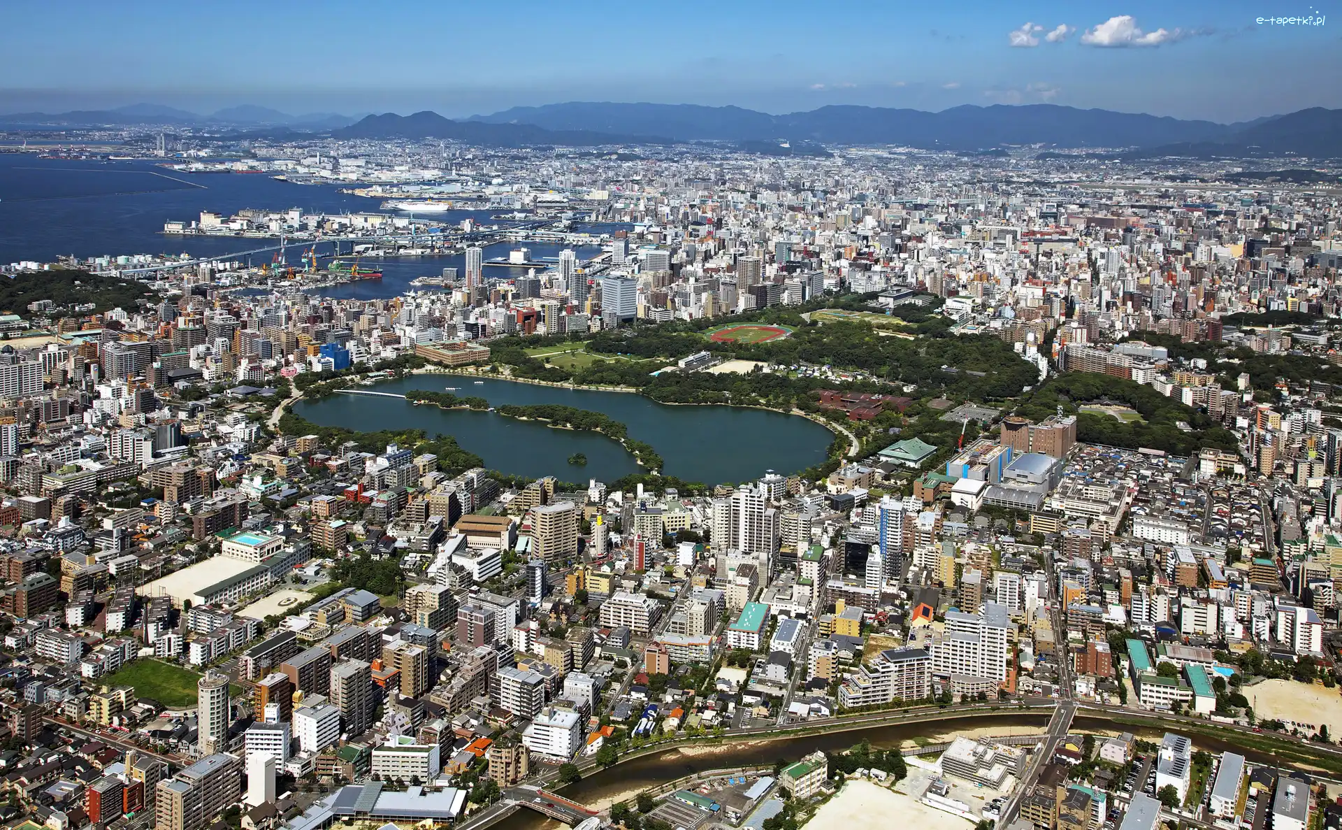 Japonia, Miasto, Panorama, Fukuoka