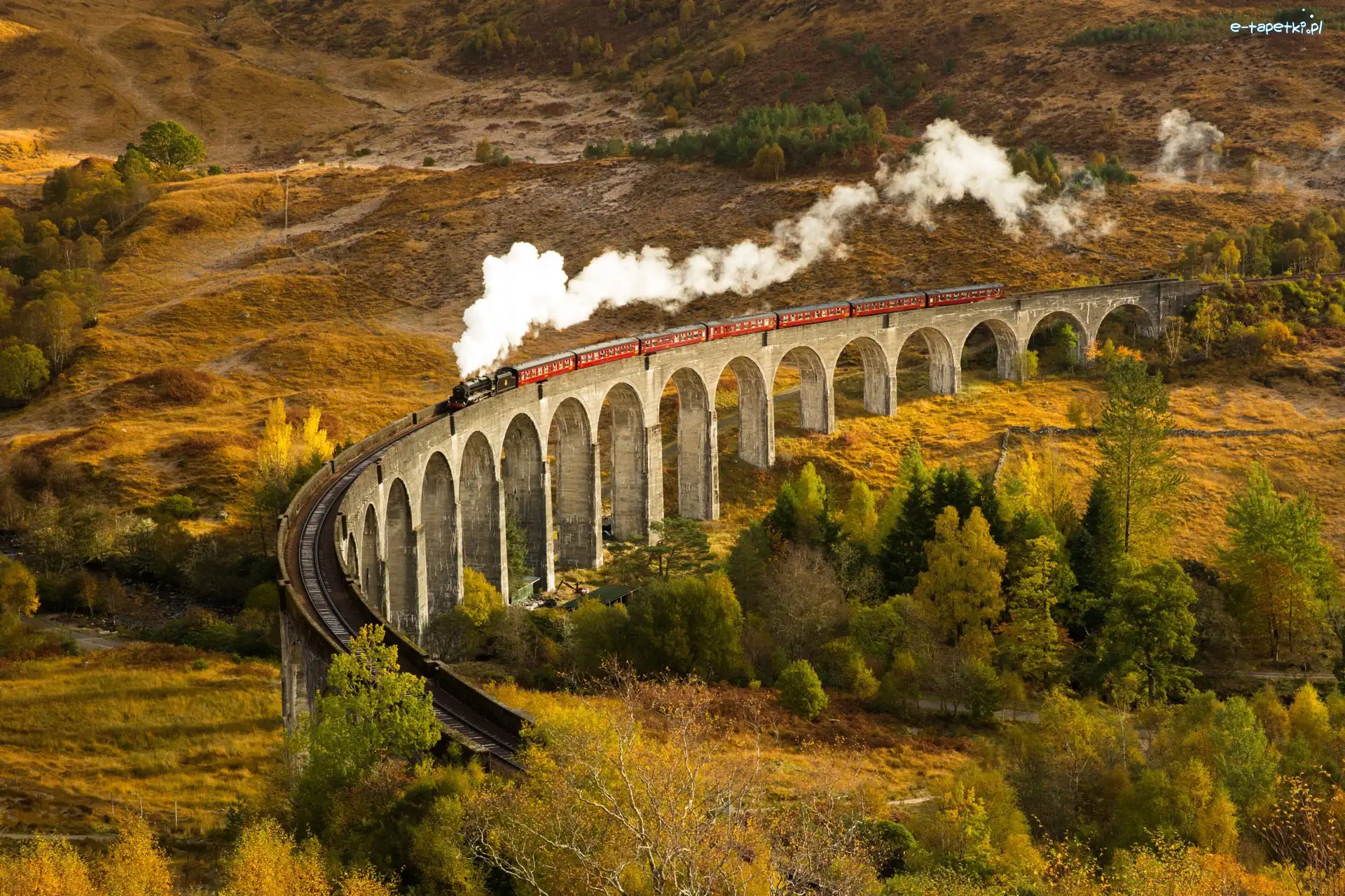 Wielka Brytania, Pociąg parowy, Szkocja, Wiadukt Glenfinnan, Tory