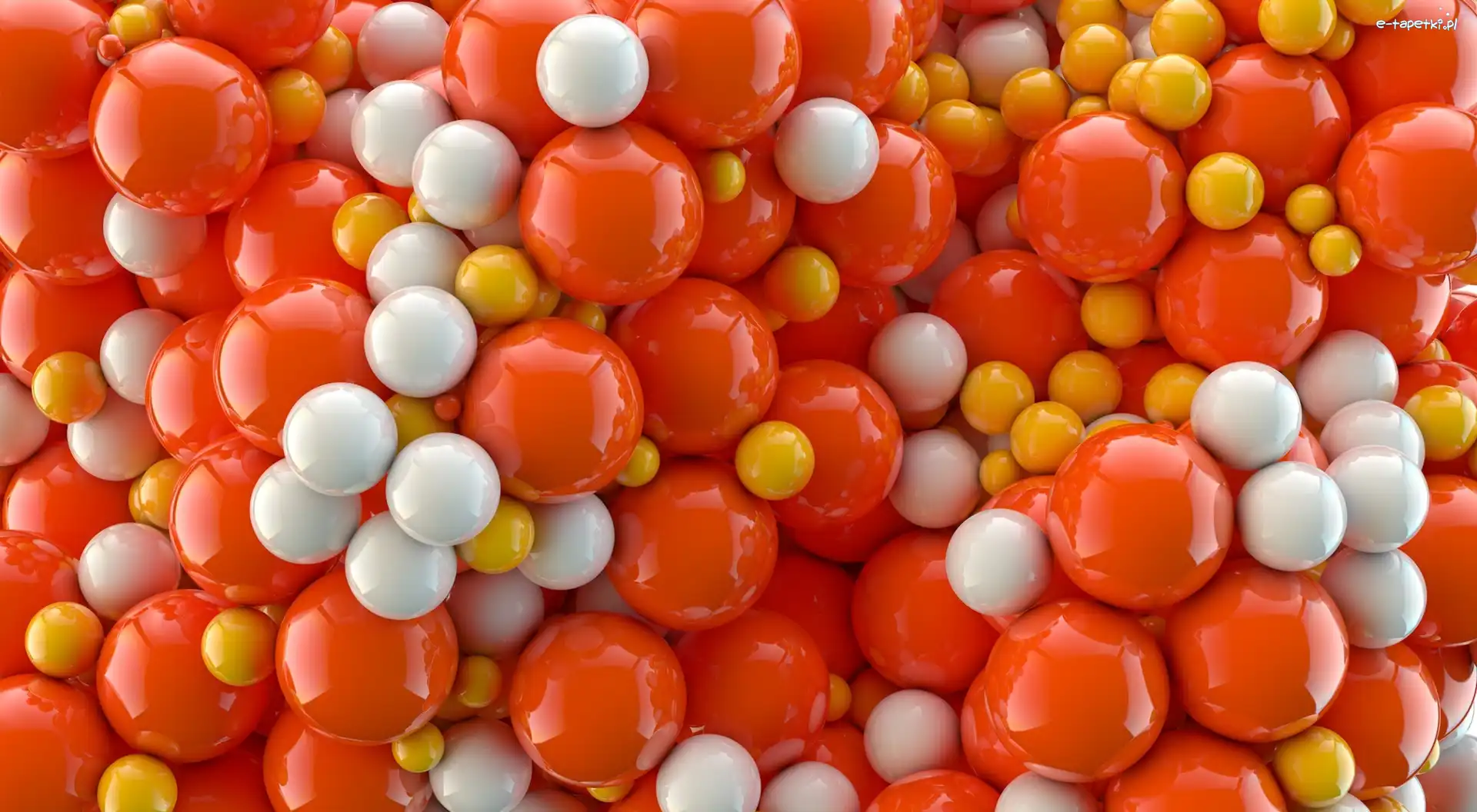 Grafika 3D, Żółte, Pomarańczowe, Kule, Białe
