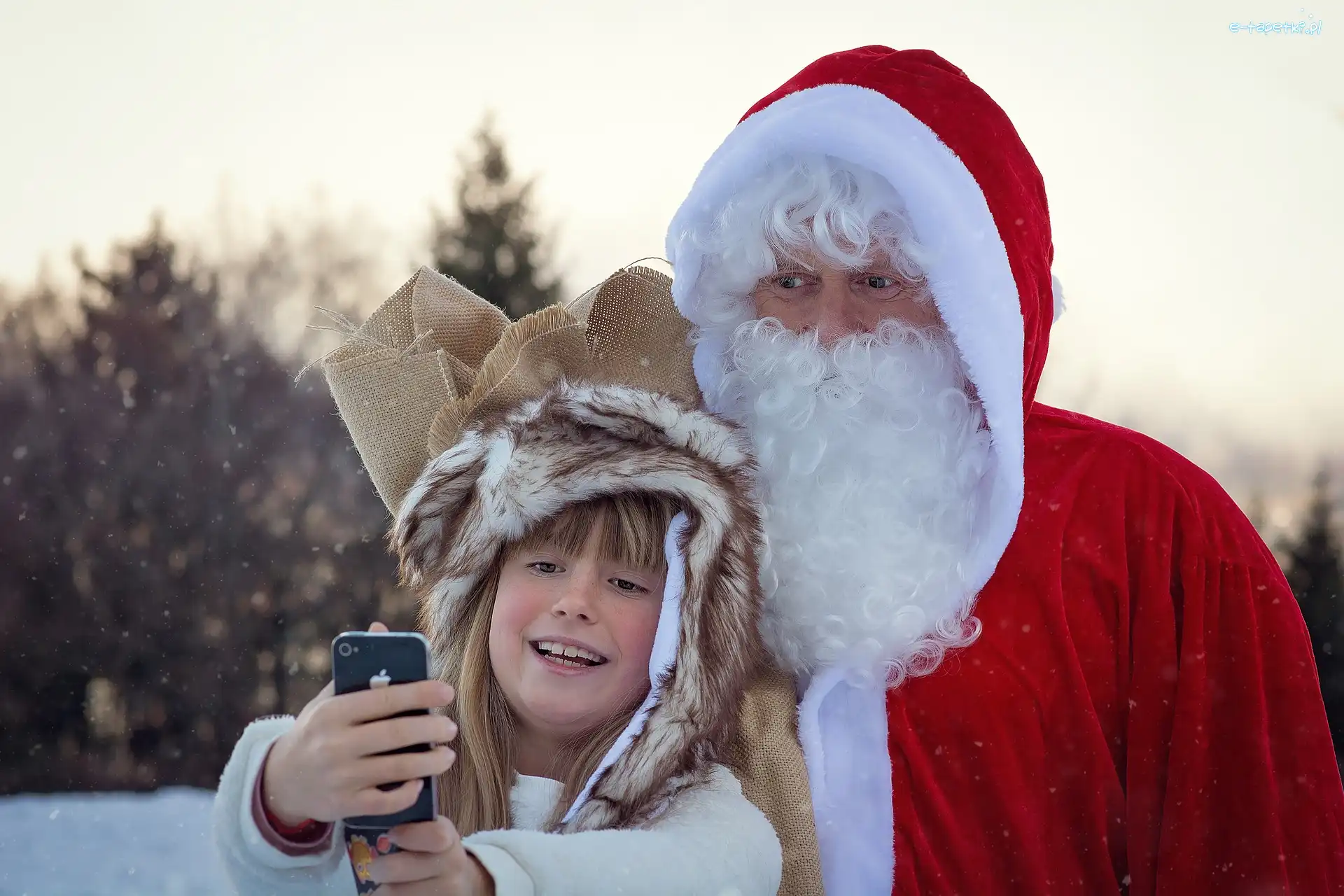 Dziecko, Świąteczne, Selfie, Mikołaj