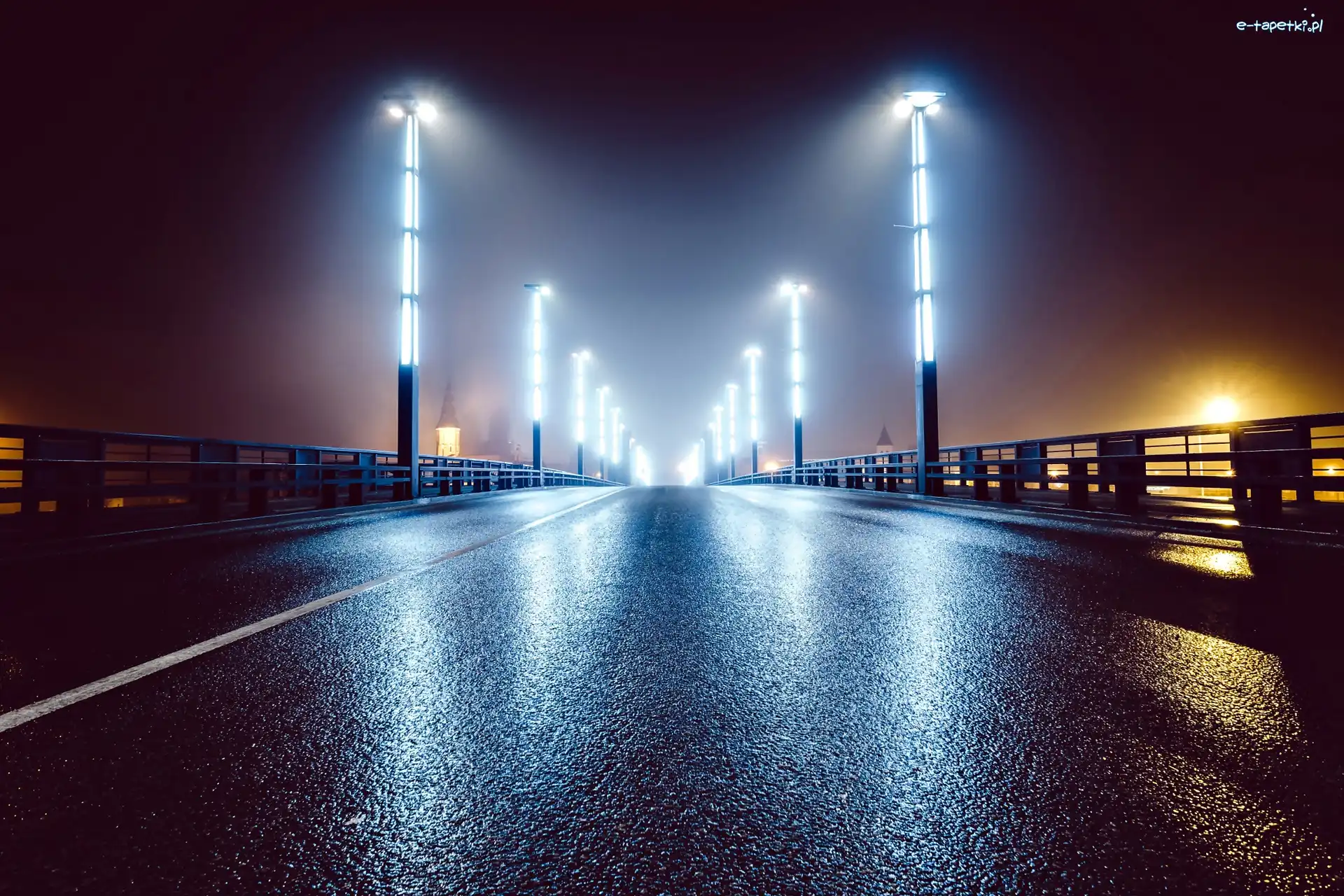 Most, Noc, Lampy, Oświetlony