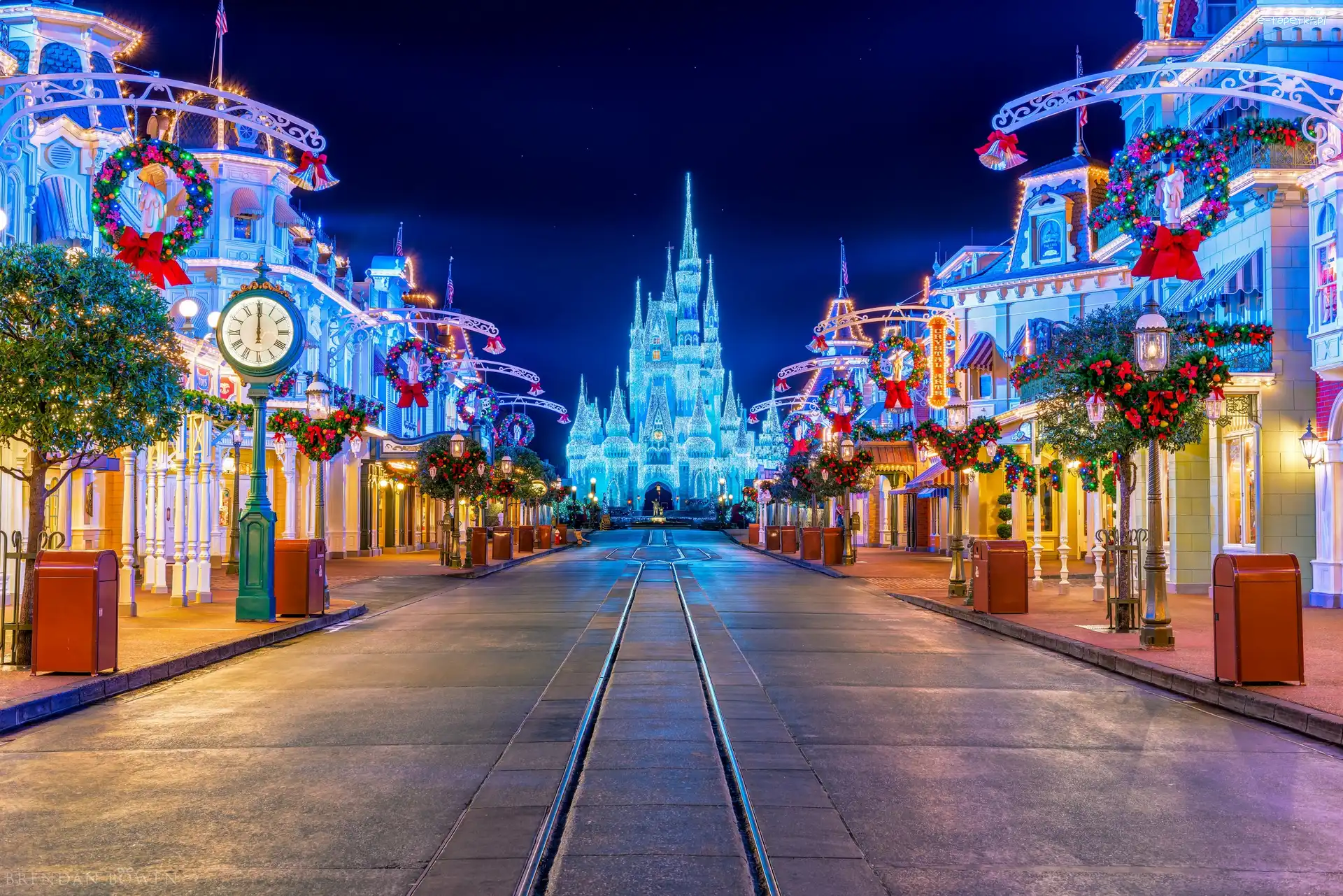 Disneyland, Boże Narodzenie, Noc, Dekoracje, Ulica