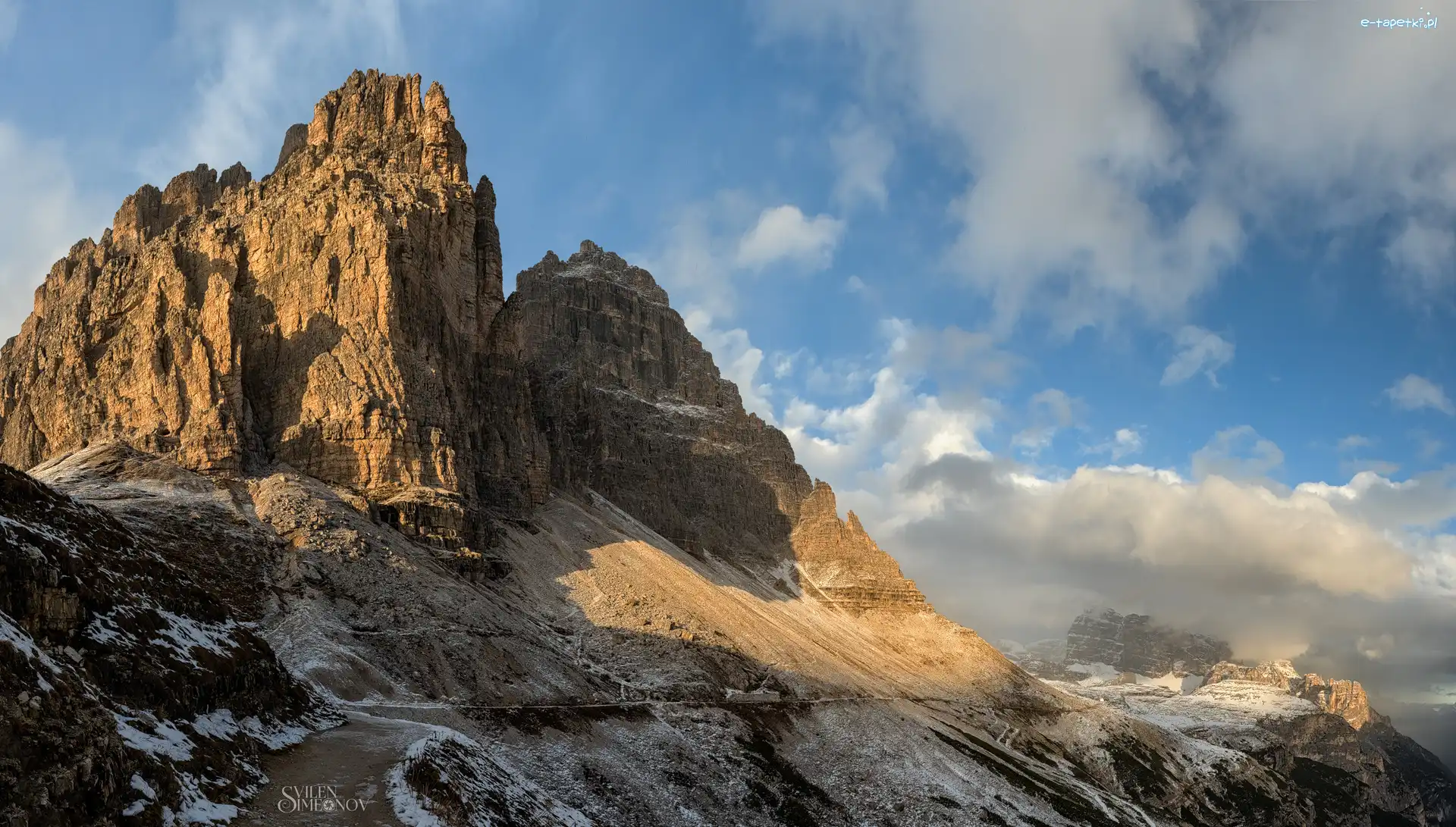Góry, Dolomity, Tre Cime di Lavaredo, Niebo, Skały