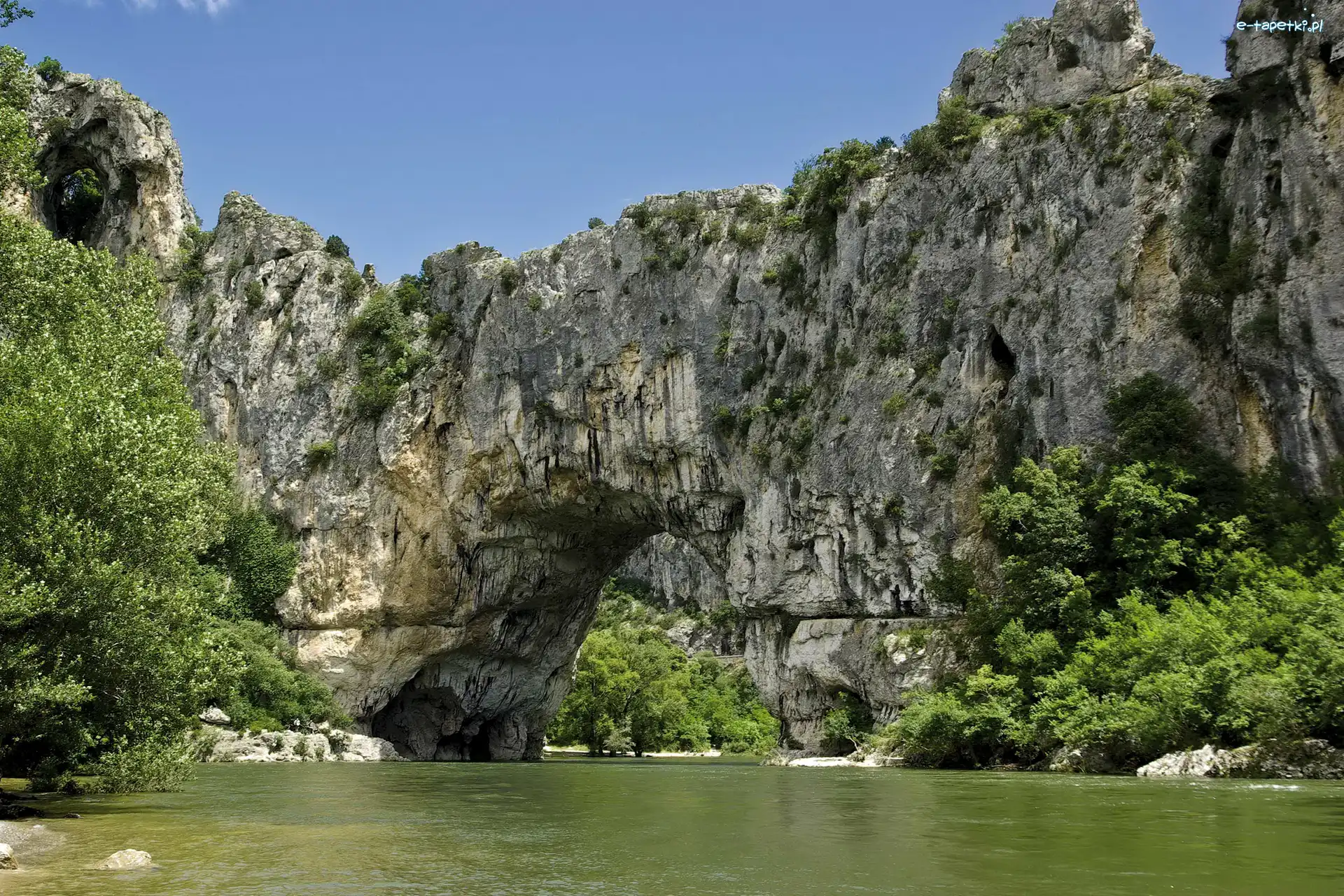 Góry, Klif, Drzewa, Krzewy, Rzeka