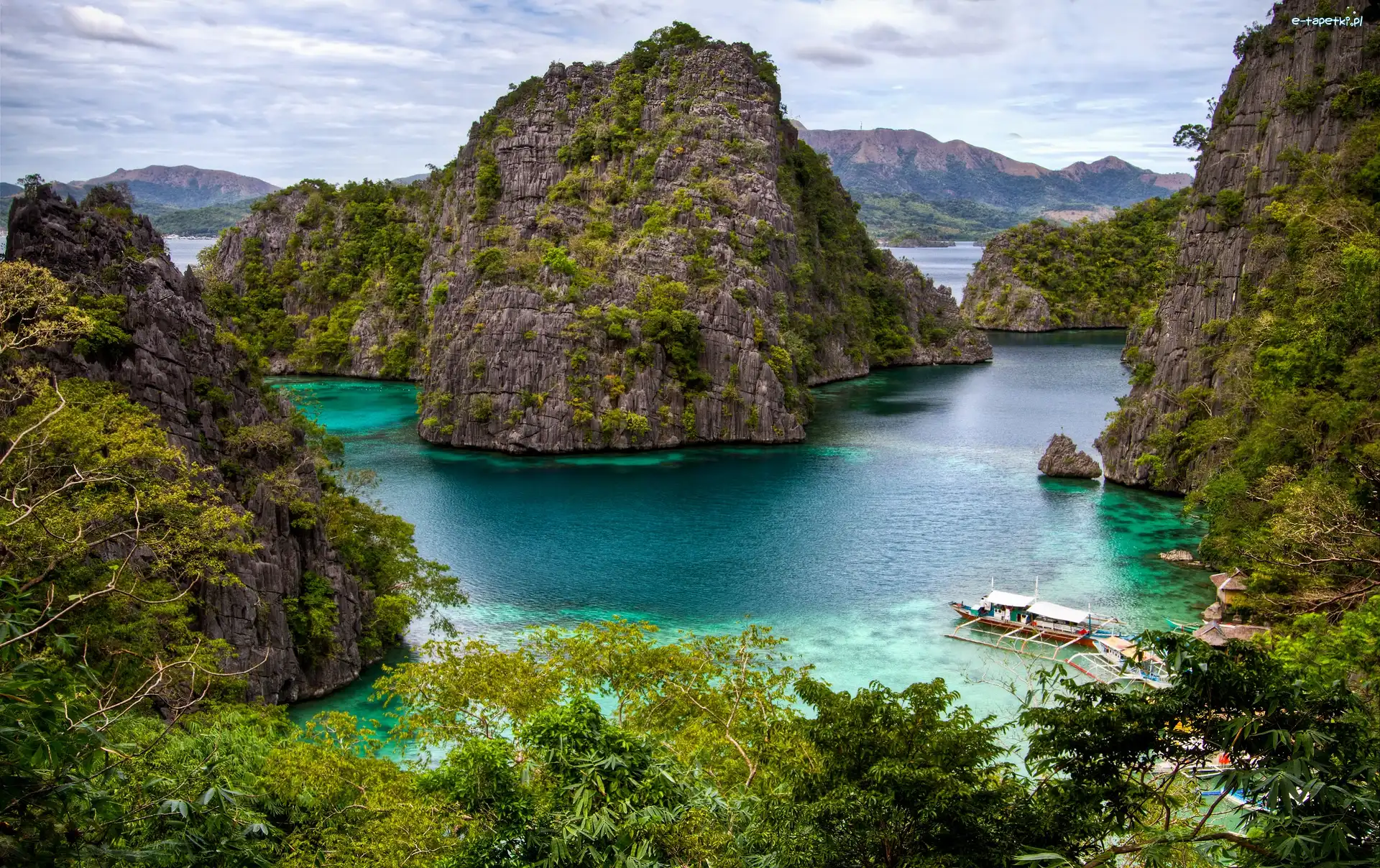 Morze, Skały, Zarośnięte, Palawan, Filipiny