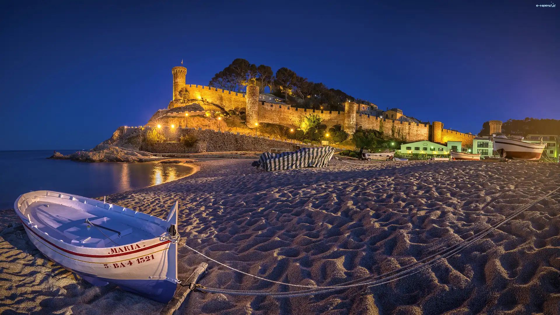 Łódka, La Vila Vella, Kamienne, Tossa de Mar, Hiszpania, Plaża, Mury