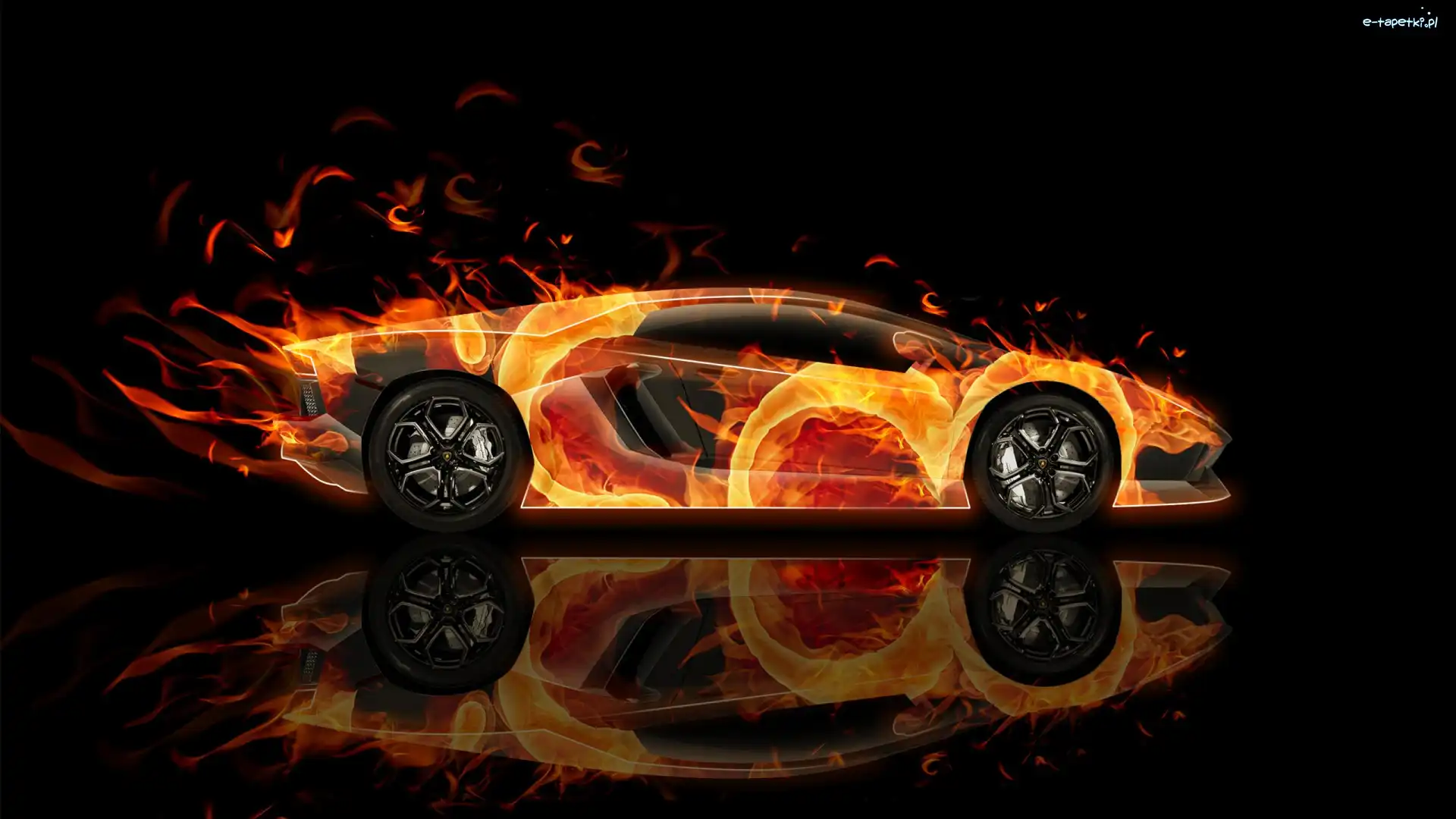 Odbicie, Ogień, Grafika, Lamborghini Aventador