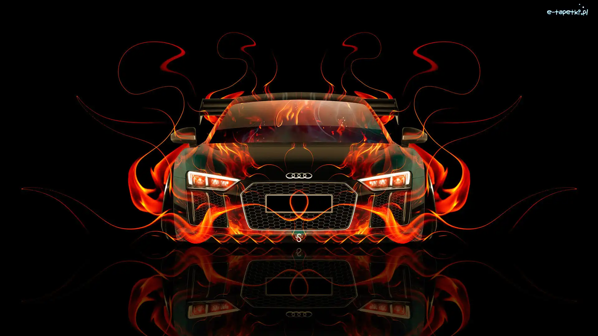 Ogień, Grafika 3D, Audi R8, Samochód