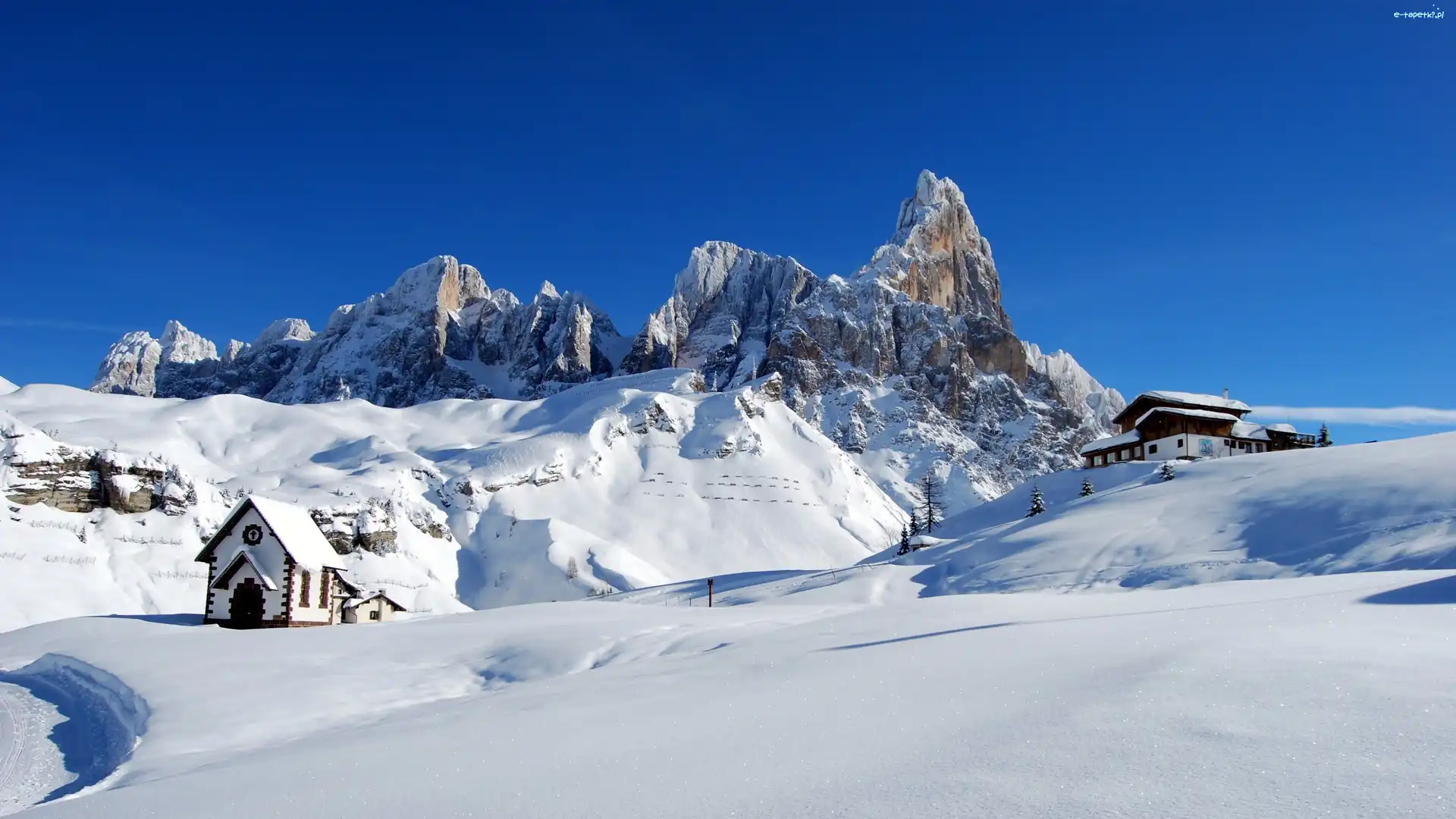 Góry Alpy, Val di Fiemme, Włochy, Zima, Dolomity