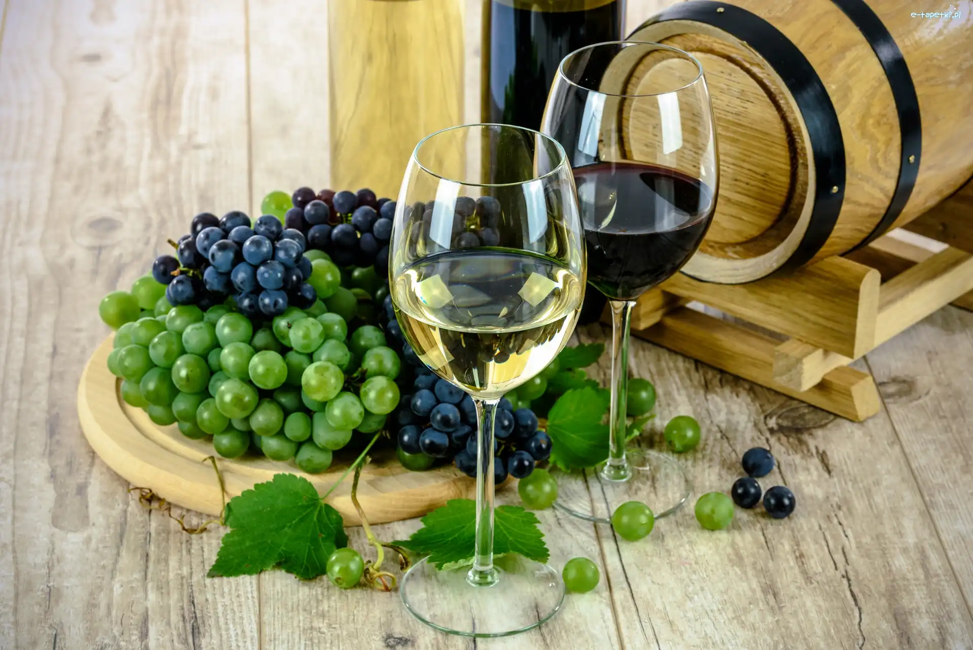 Wino, Beczka, Kieliszki, Winogrona
