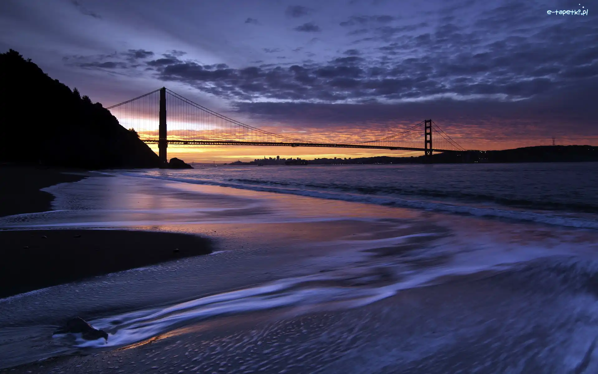 San Francisco, Zachód Słońca, Cieśnina, Most Golden Gate