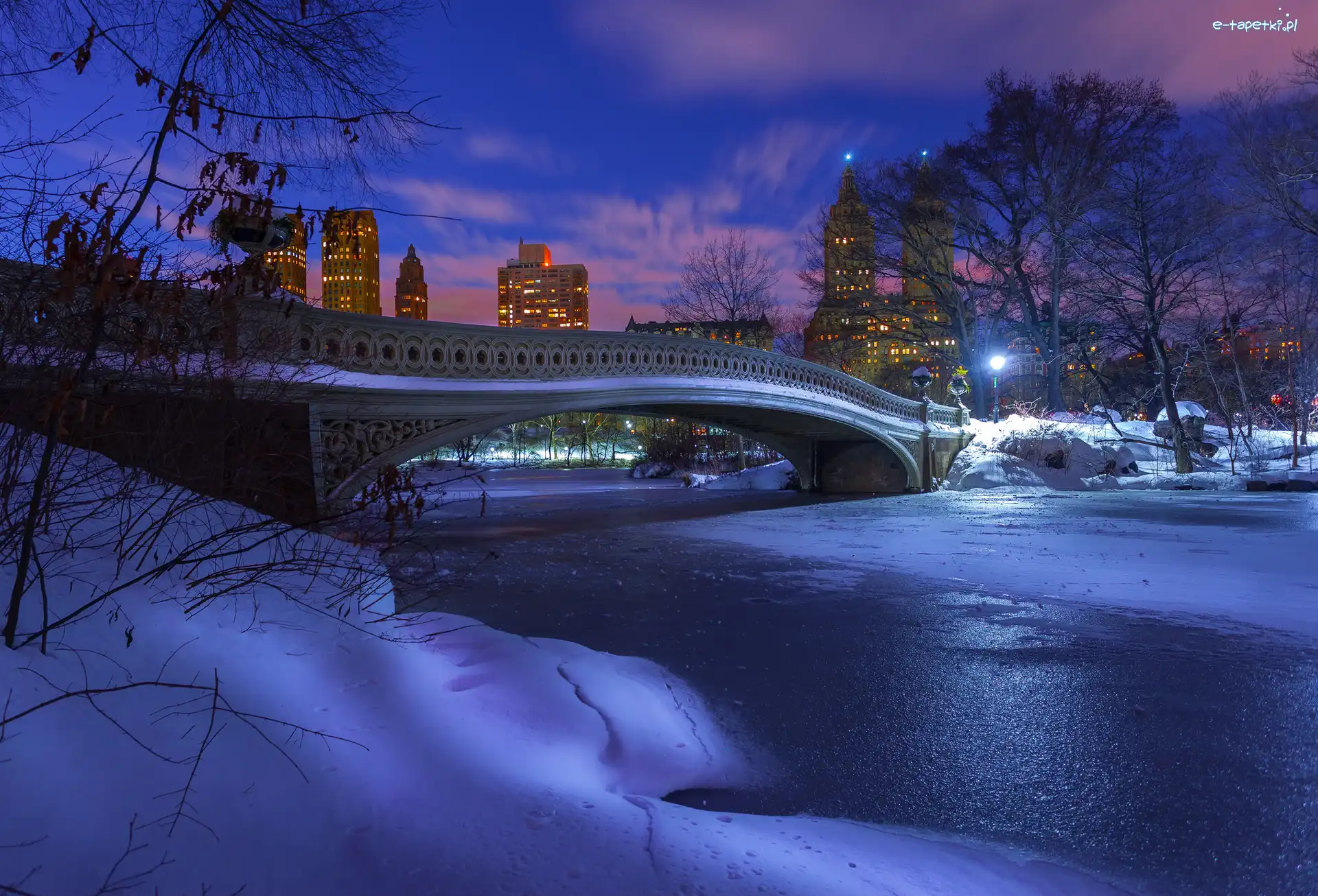 Nowy Jork, Zima, Central Park, Most, Rzeka