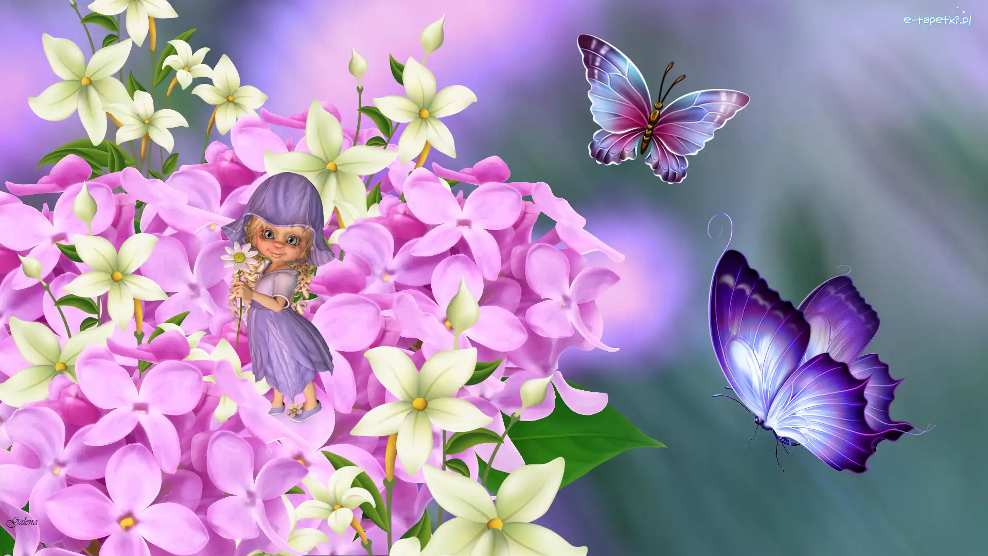 Laleczka, Grafika 2D Motyl, Motyle, Kwiaty