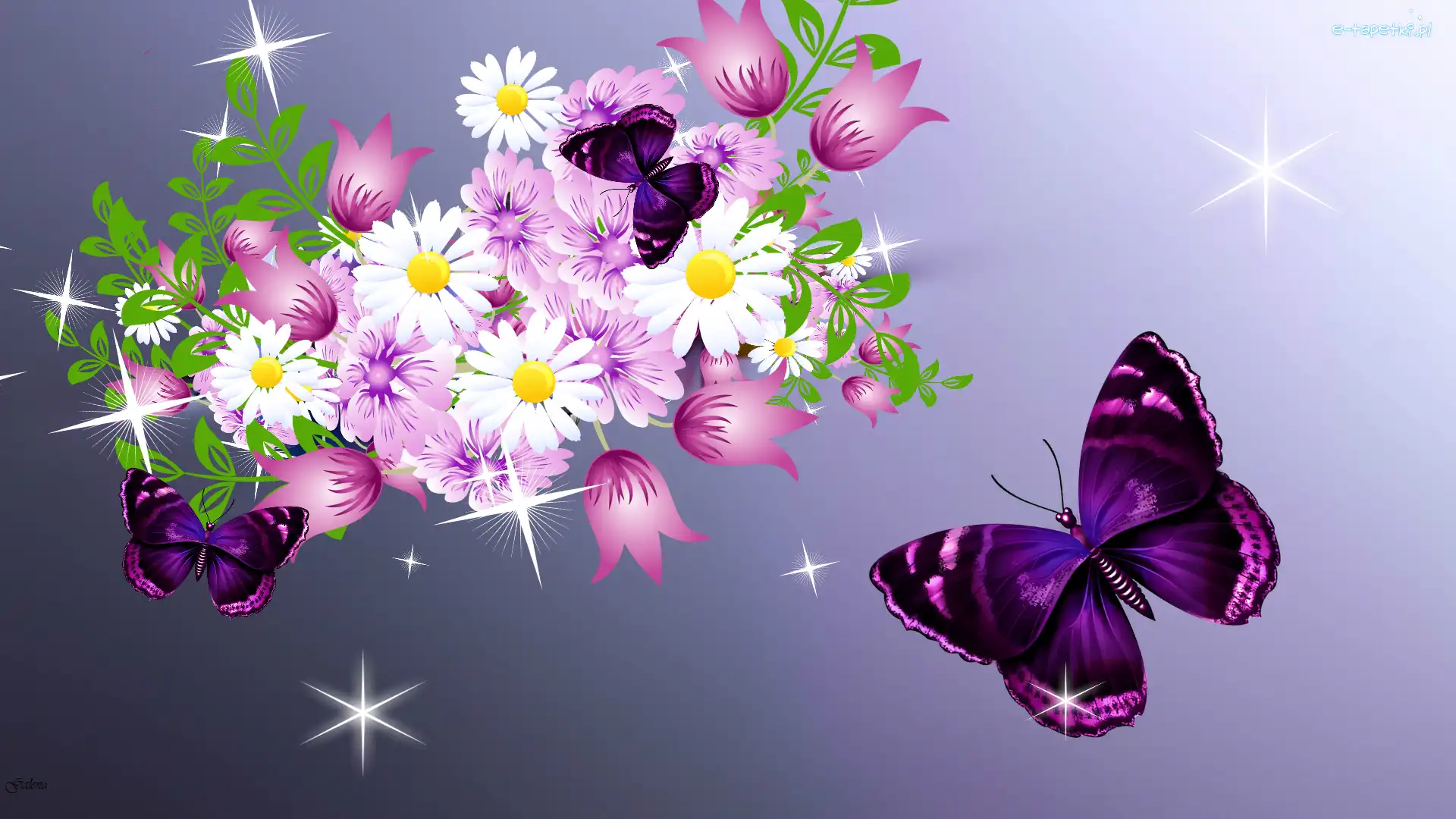 Grafika 2D, Motyle, Kwiaty