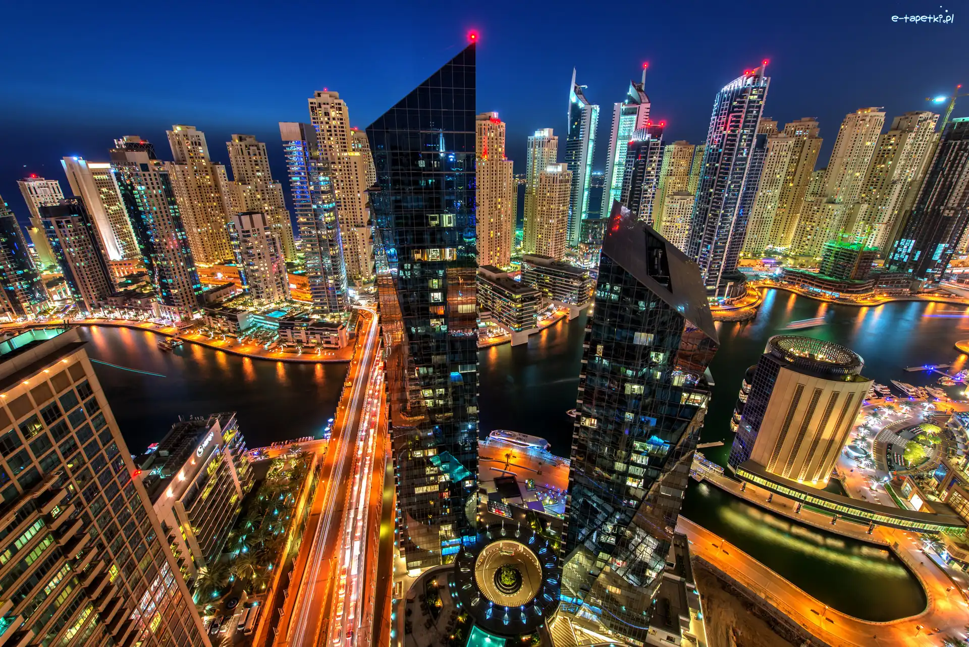 Noc, Z lotu ptaka, Drapacze chmur, Dubaj