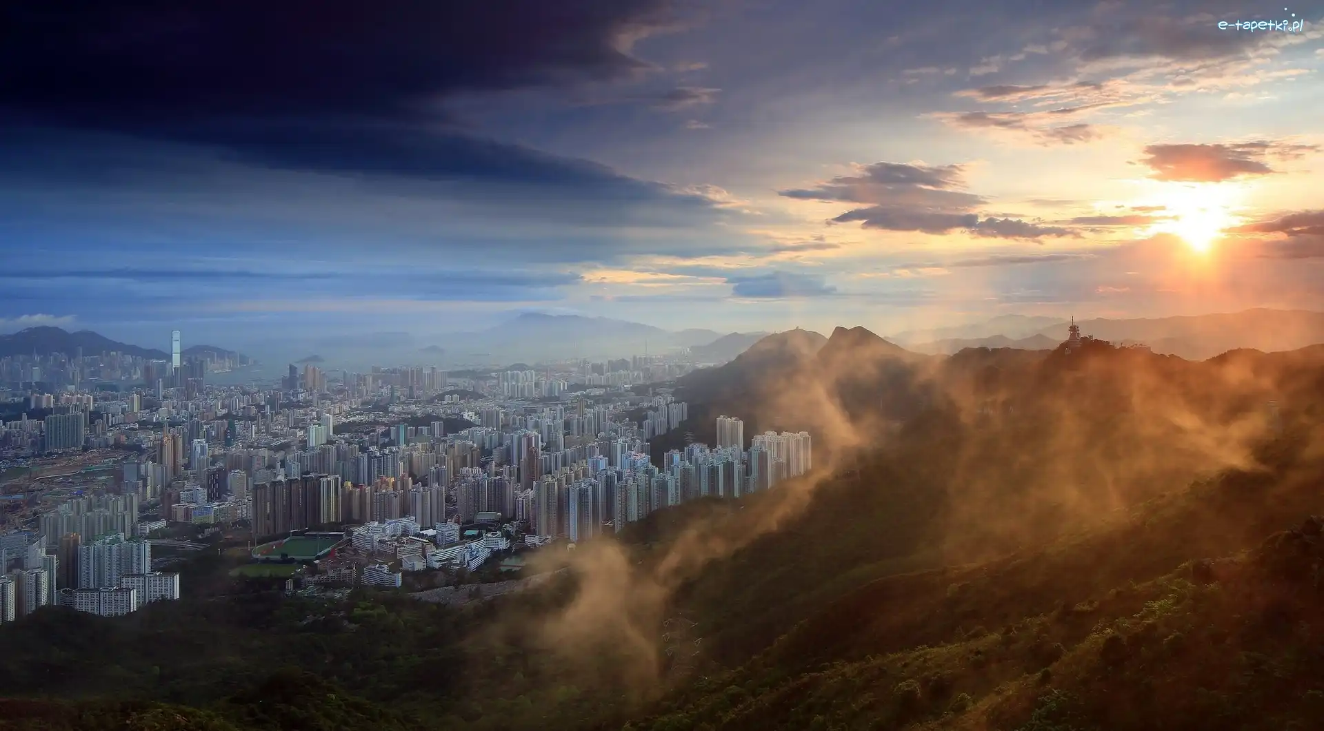 Hong Kong, Zachód słońca, Panorama, Chiny