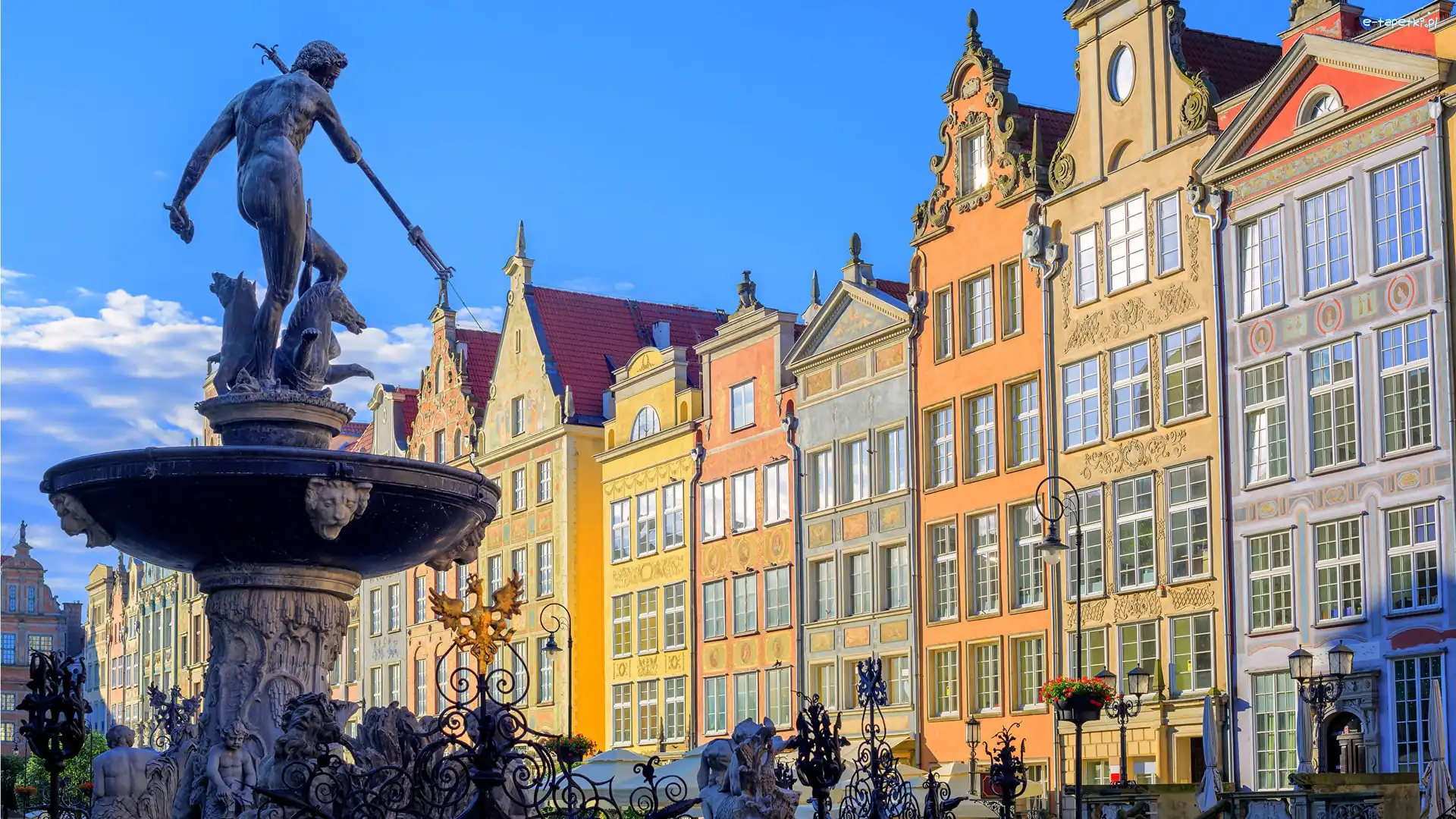 Polska, Fontanna, Gdańsk, Kamienice, Neptun