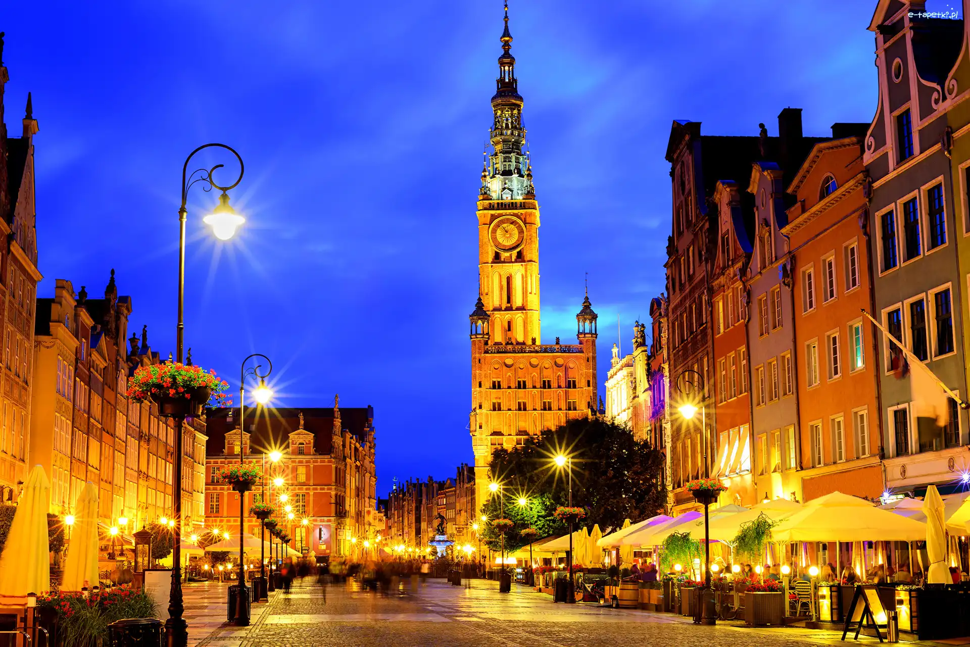 Kamienice, Ulica, Latarnie, Ratusz, Gdańsk, Polska