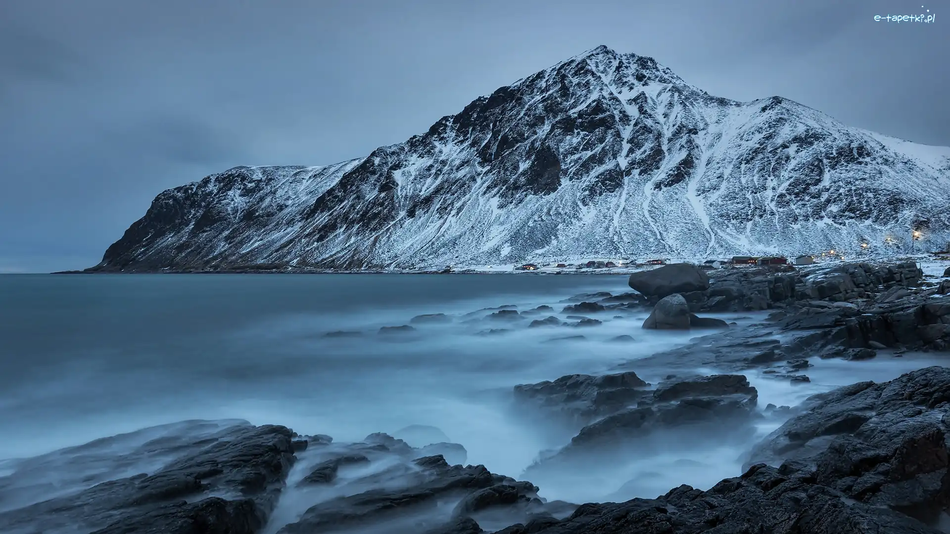 Morze, Zima, Góry, Skały, Nordland, Norwegia