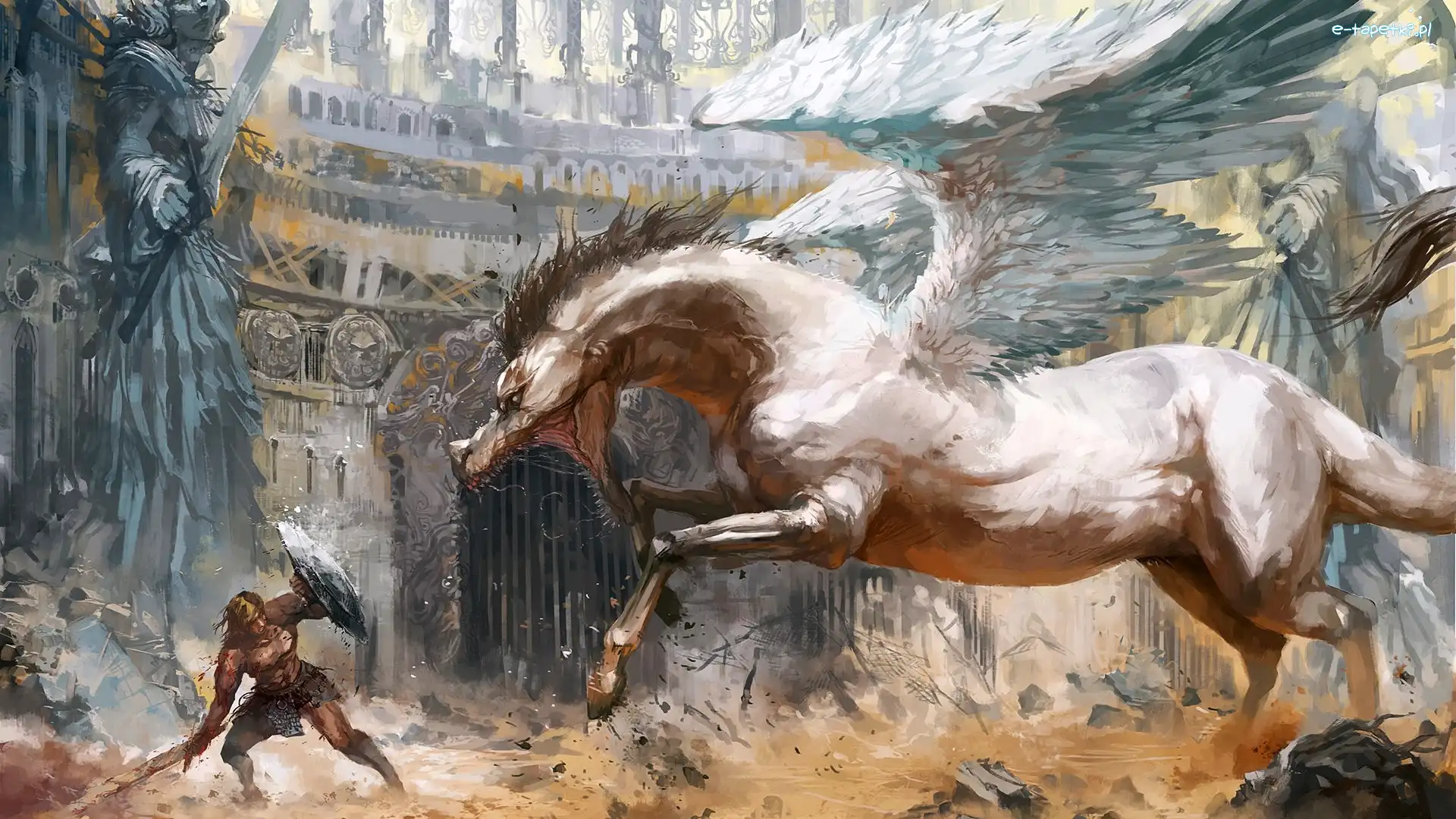 Fantasy, Wojownik, Pegaz, Arena, Heracles