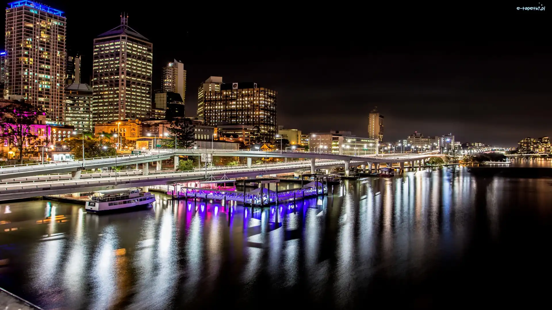 Australia, Domy, Rzeka Brisbane, Miasto nocą, Most