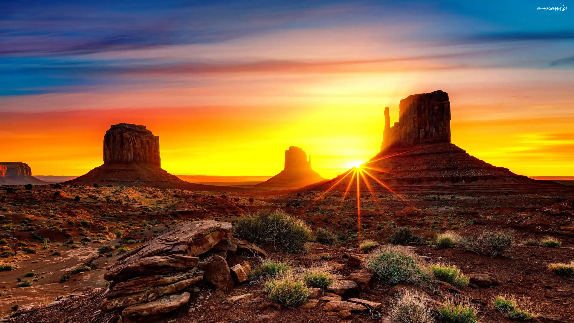 Promienie słońca, Dolina Skał, Skały, Wyżyna Kolorado, Stany Zjednoczone, Skały, Monument Valley