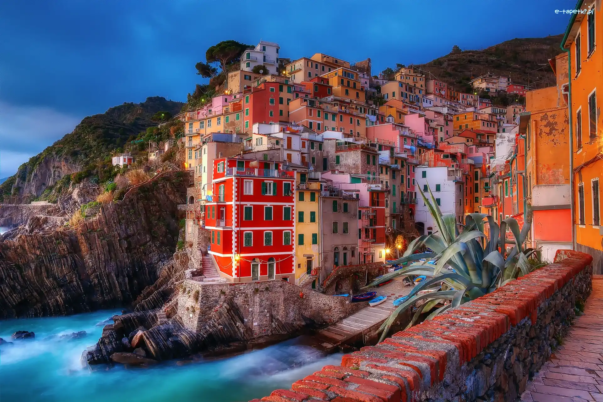 Włochy, Riomaggiore, Liguria, Domy, Wybrzeże