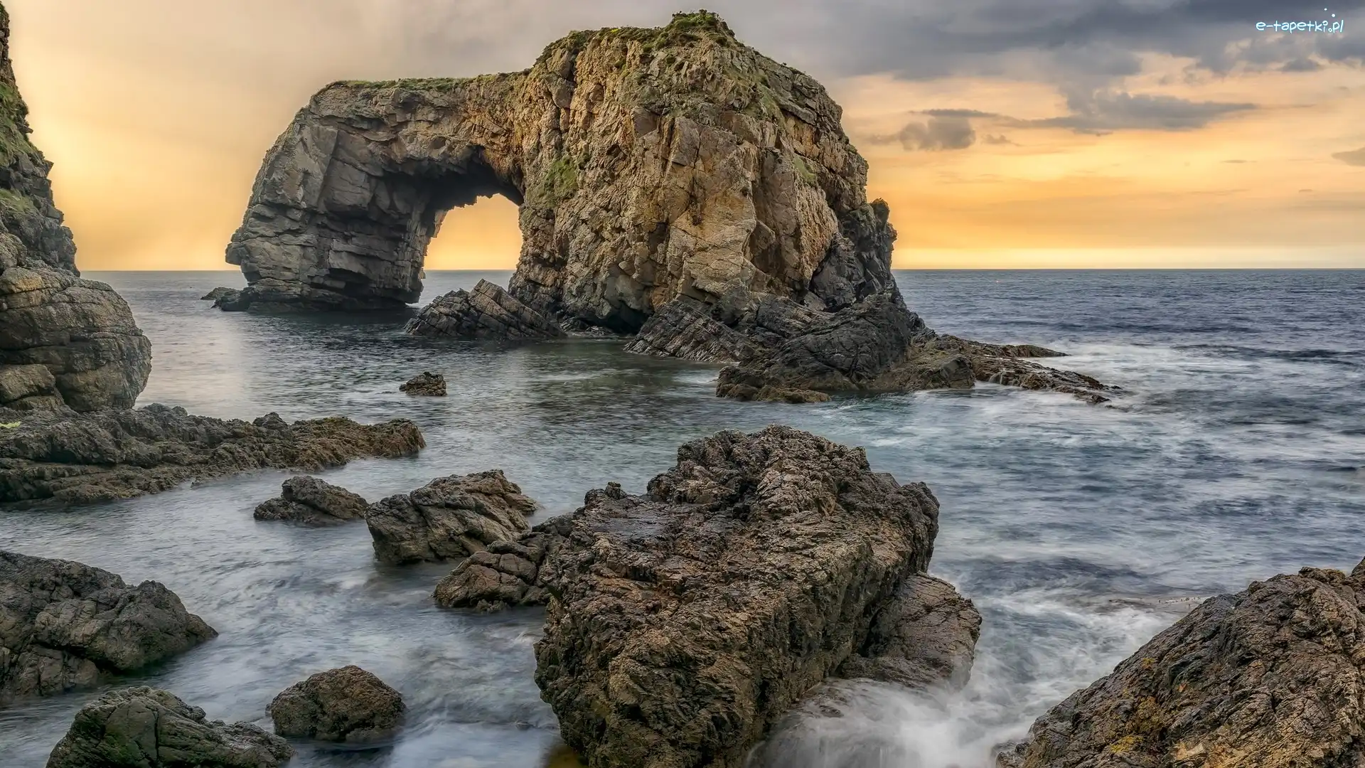 Łuk, Morze, Skały, Great Pollet Arch, Hrabstwo Donegal, Irlandia