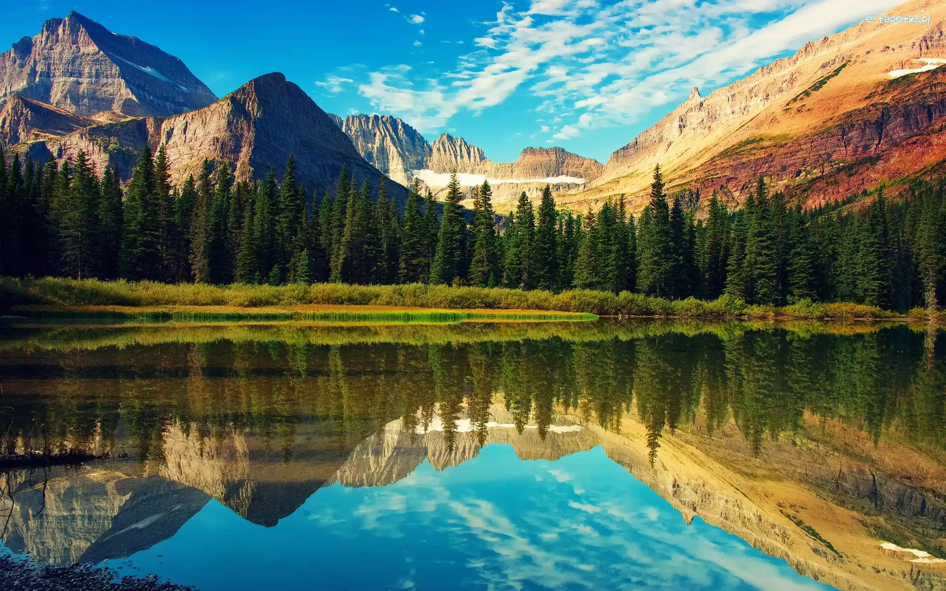 Stany Zjednoczone, Góry, Stan Wirginia, Drzewa, Jezioro Mountain Lake