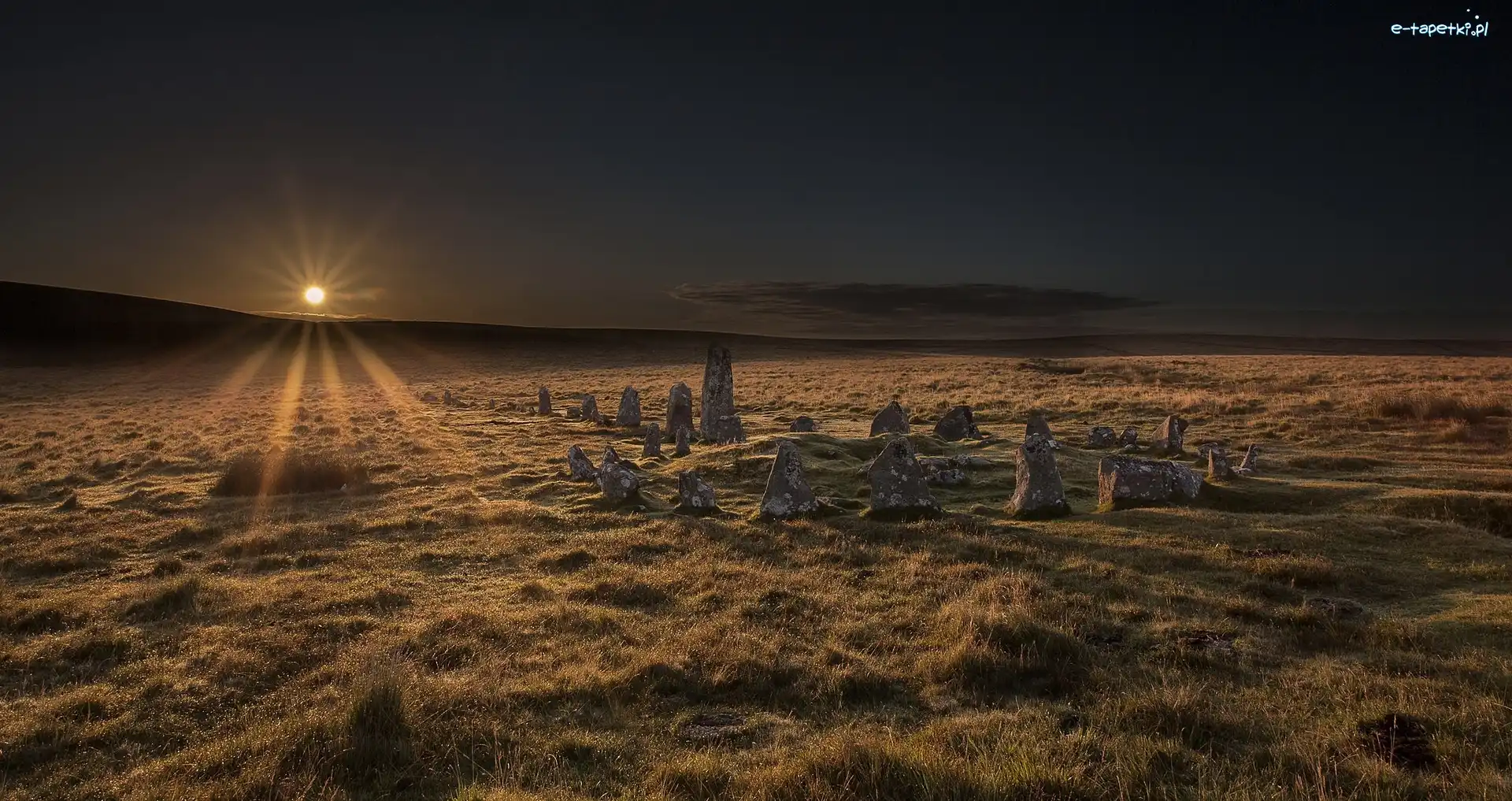 Park Narodowy Dartmoor, Kamienie, Promienie słońca, Anglia