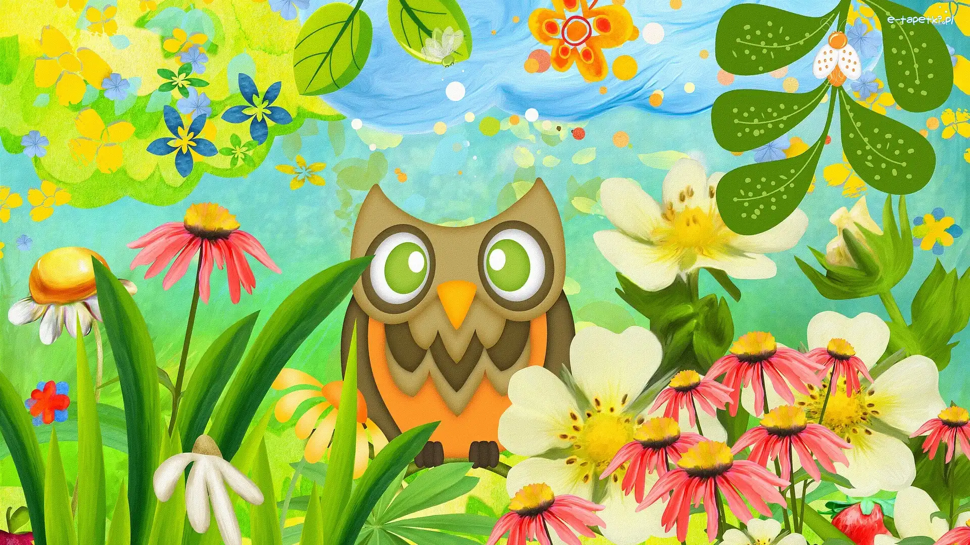 Kwiaty, Sowa, Grafika 2D