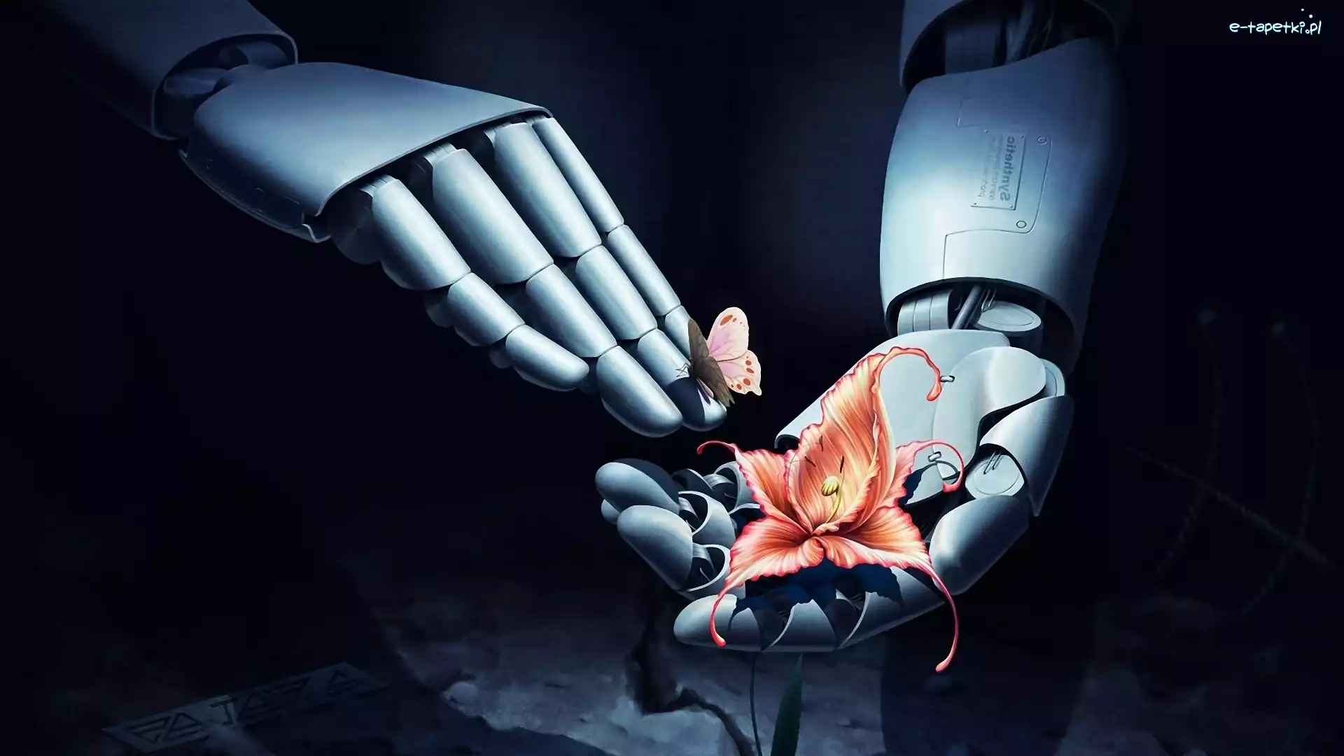 Kwiat, Grafika 3D, Motyl, Robot