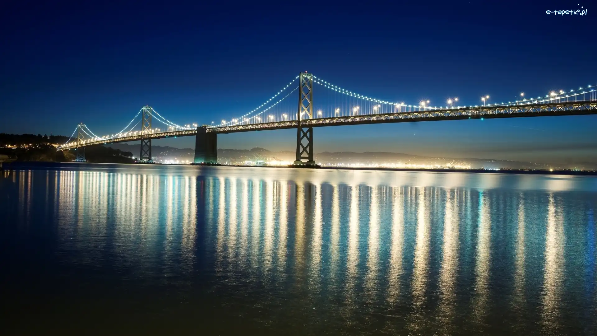 Stany Zjednoczone, Most San Francisco-Oakland Bay Bridge, Kalifornia, Noc, Rzeka