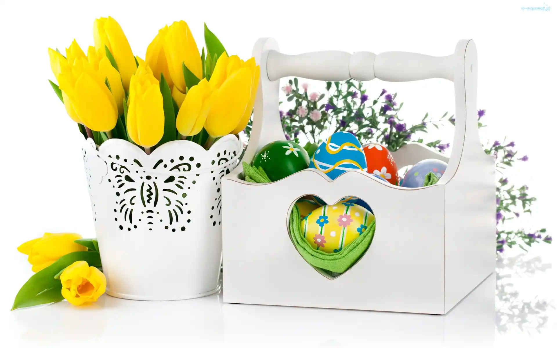 Tulipany, Wielkanoc, Koszyk, Dekoracja, Kompozycja, Żółte, Pisanki